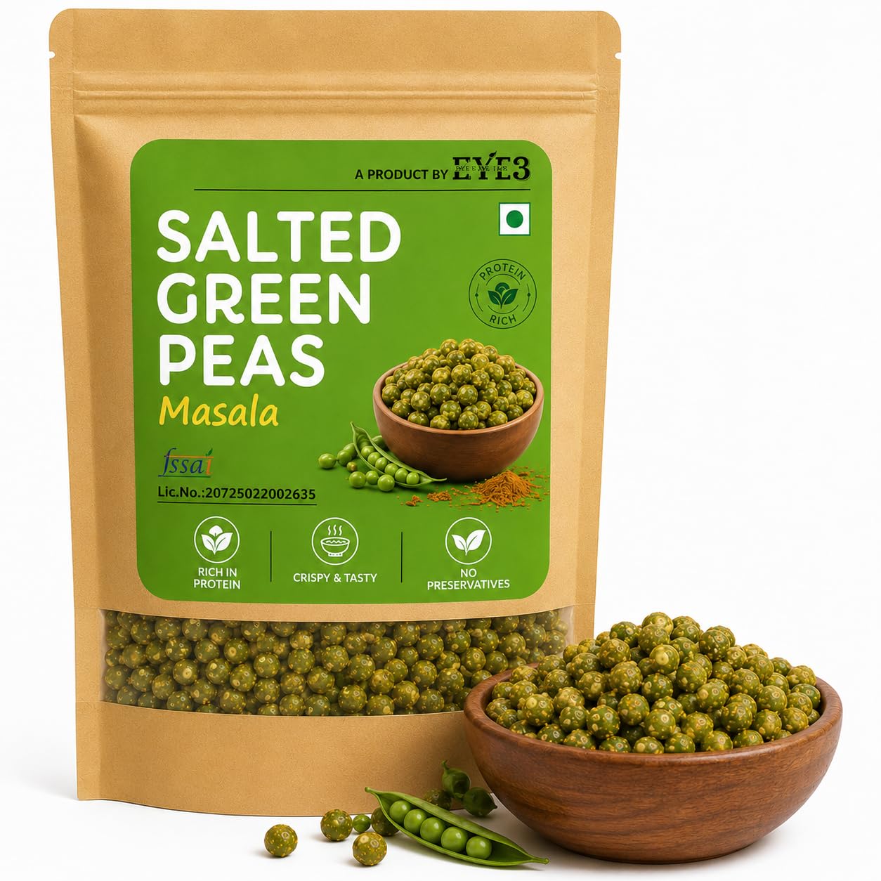 EYE3 Roasted Salted Crunchy Peas, High Protein Savoury Snack, Dry Roasted Legume, Ready to Eat Snack Pack (500G)-image-32