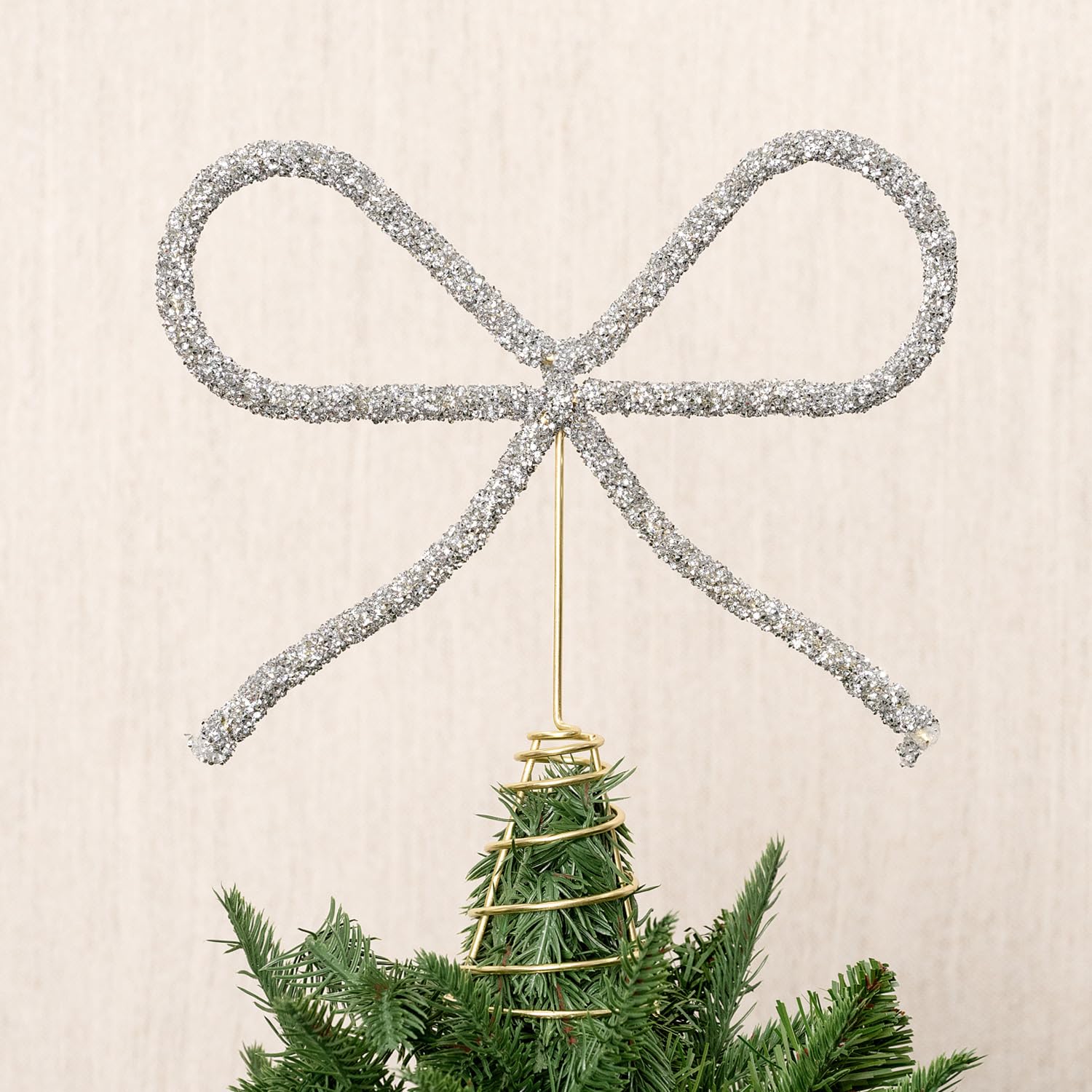 Christmas Tree Topper Bow, Heavy Silver Glass Rhinestone Bow Tree Topper Christmas Decor Electroplating Christmas Topper Bow Ornaments for Xmas Tree Decoration Holiday Home Party Supplies (Silver)