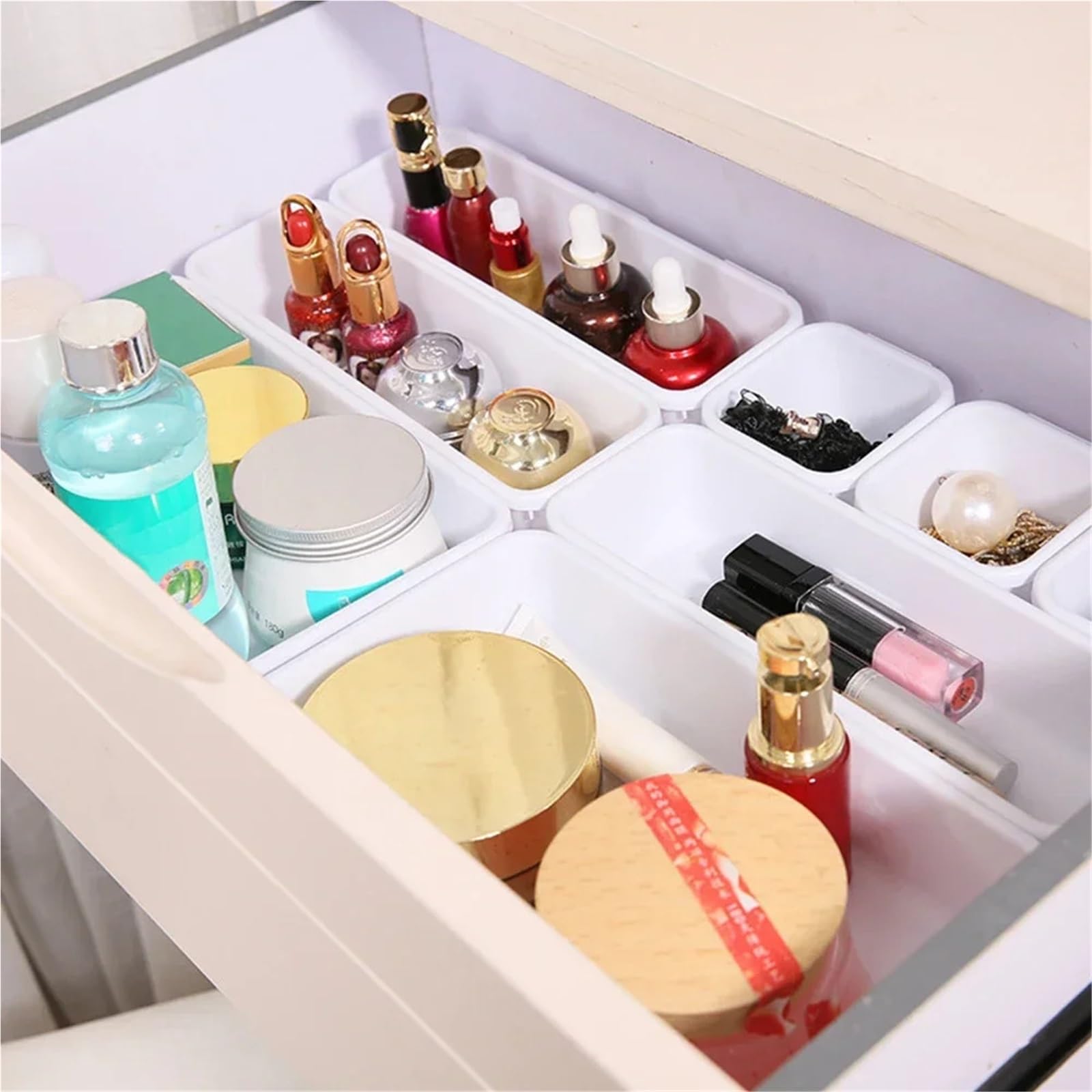 8 bandejas organizadoras de cajones ajustables for cocina, baño, armario, maquillaje, cosméticos, artículos diversos, divisor, soporte for joyas Para Escritorio(Khaki)