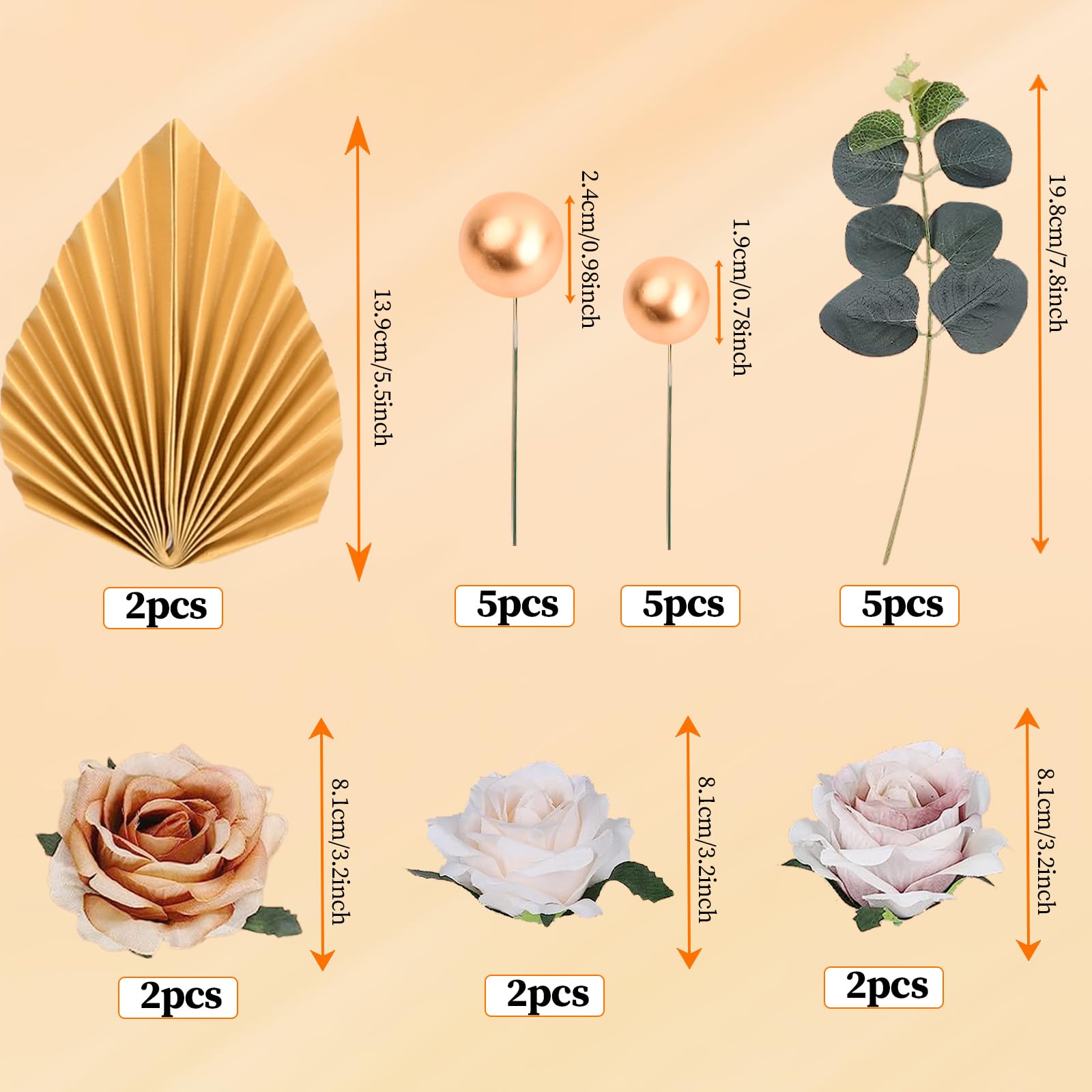 22Pcs Décoration Gâteau Bohème - Topper Mariage Anniversaire Avec Fleurs Roses Et Feuilles Palmier