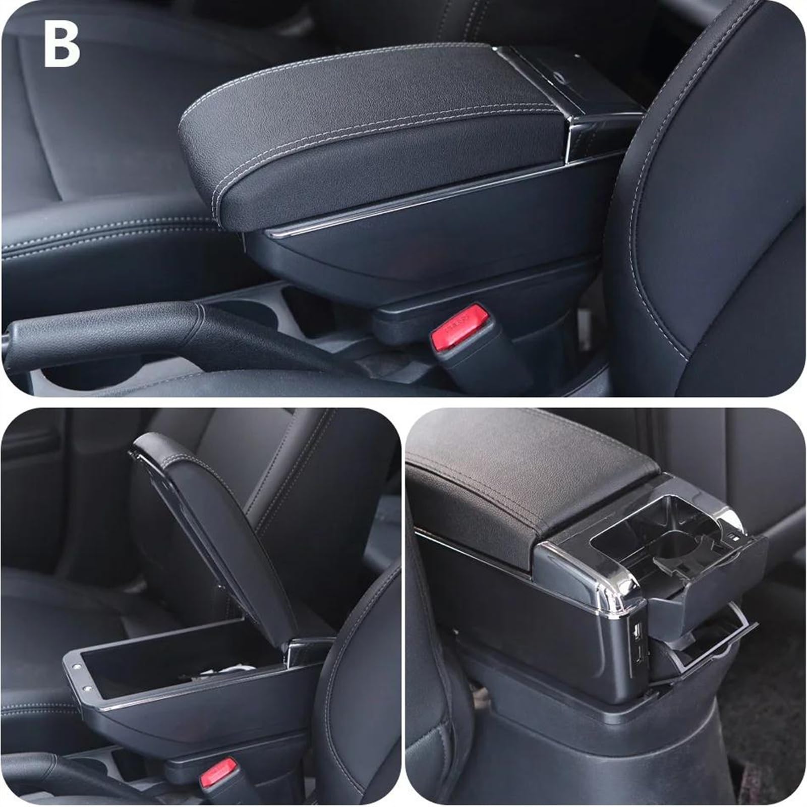 Scatola Bracciolo Con Supporto Multifunzionale Accessori Per La Modifica Degli Interni Dell'auto Imbottiti In PU Per Getz Consolle centrale(B1 Black red 7USB)