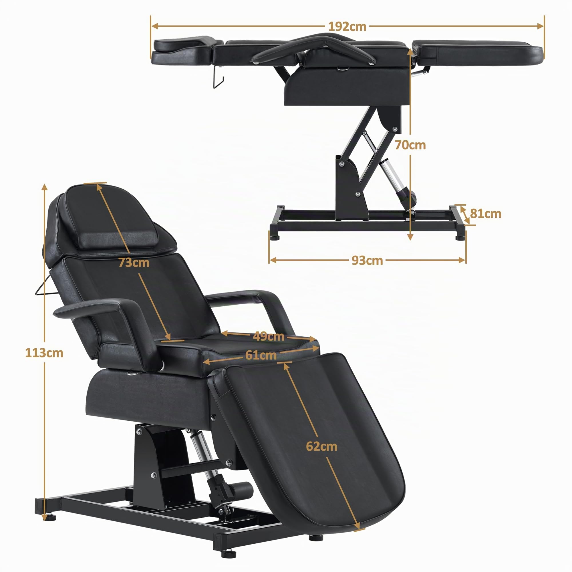 Barberpub Kosmetikliege Elektrisch, Massageliege Klappbar & Höhenverstellbar, Tattoo Liege mit 3 Motoren, Massagetisch für SPA Salon 0751 (Schwarz)