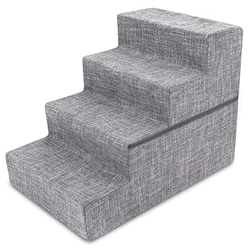 Made in USA Foldable Pet Steps/Stairs with CertiPUR-US Certified Foam by Best Pet Supplies - Ash Gray Linen, 4-Steps (H: 22