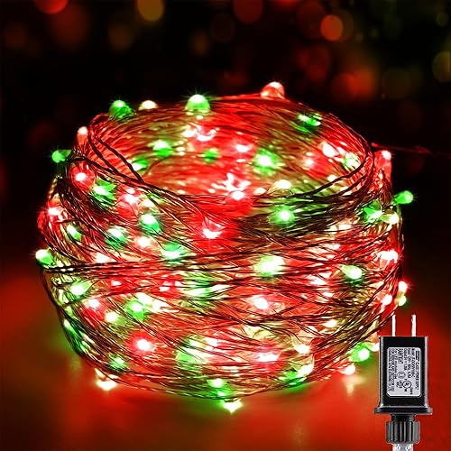 Miniatura 8 de Guirnalda de luces LED que funcionan con pilas, 16.4 pies de color rojo y verde, cadena de luces estrelladas de alambre de cobre a pilas para boda,