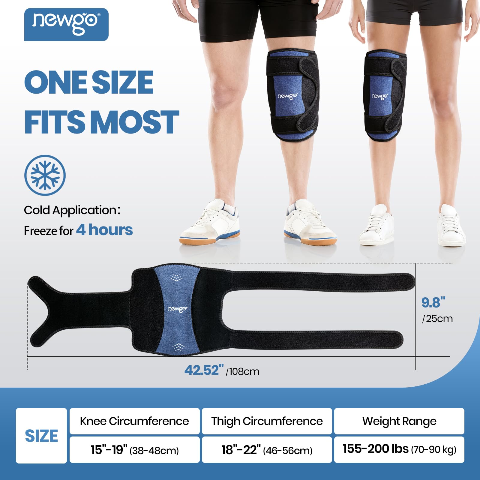 NEWGO Knee Kühlkompresse für Knie, Wiederverwendbare Gel Kniebandage bei Schmerzen, Schwellungen, Knie OP, Arthritis, Meniskusriss & Sportverletzungen, 2 Packs