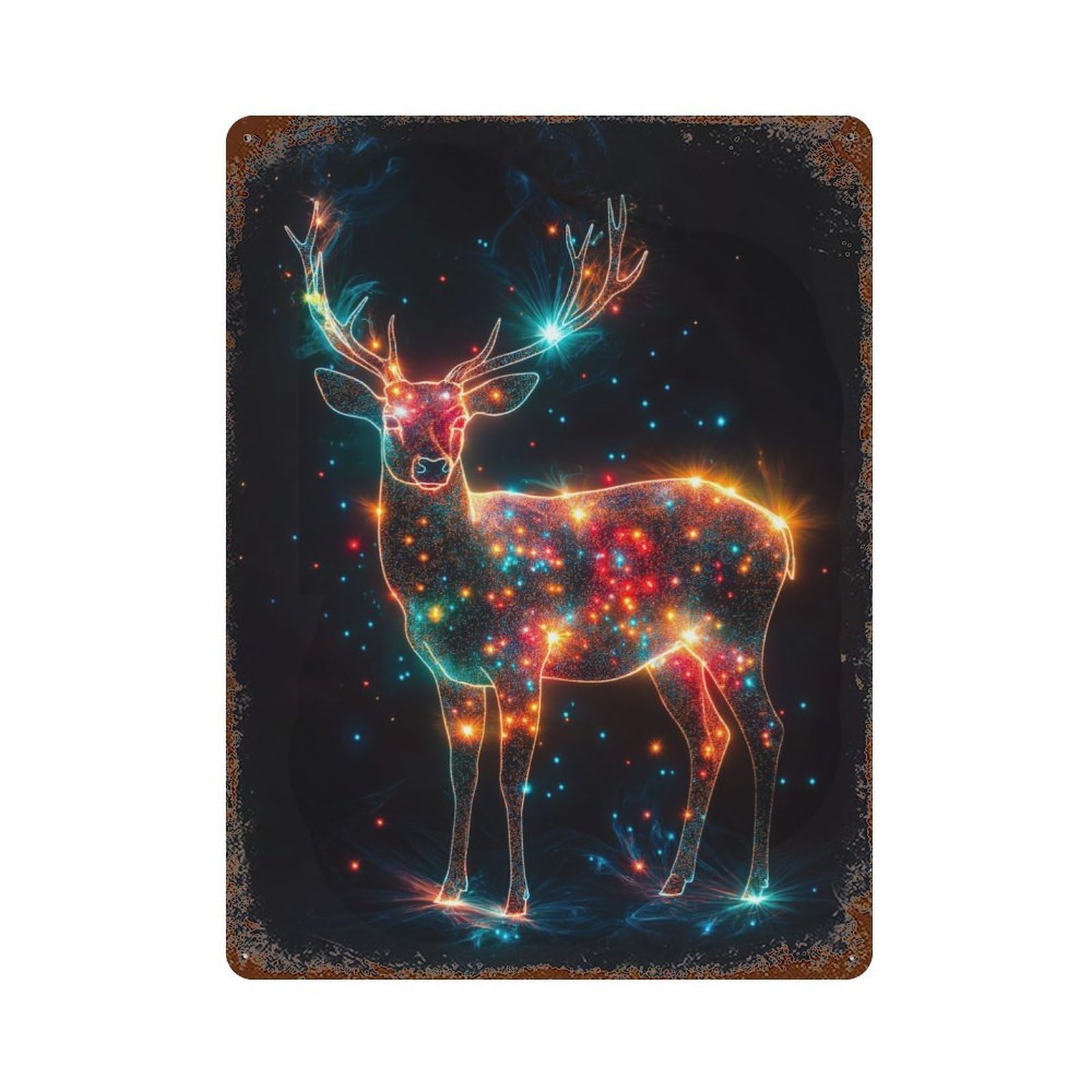 Glowing Magic Deer Distressed Metal Wall Sign 15.7"x11.8", for Farmhouse, Kitchen And Entryway Decor, Rustic Home Decor