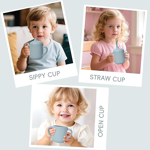 Miniatura 7 de Vasos de silicona para bebés, vaso con popote de silicona inastillable, vasos para niños pequeños de 1 a 3 años, taza abierta para bebé, 6 meses en