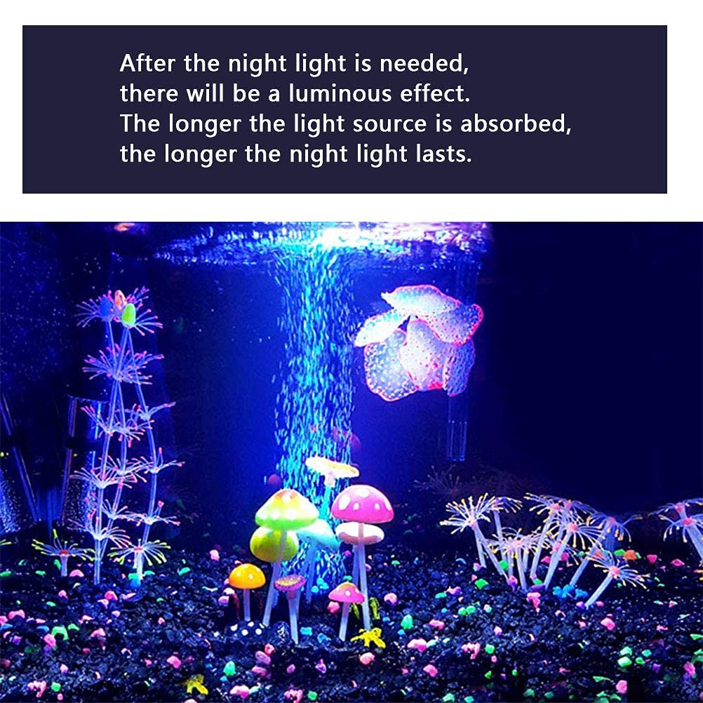 Set di 4 decorazioni luminose per acquario in silicone a forma di corallo, fungo, anemone