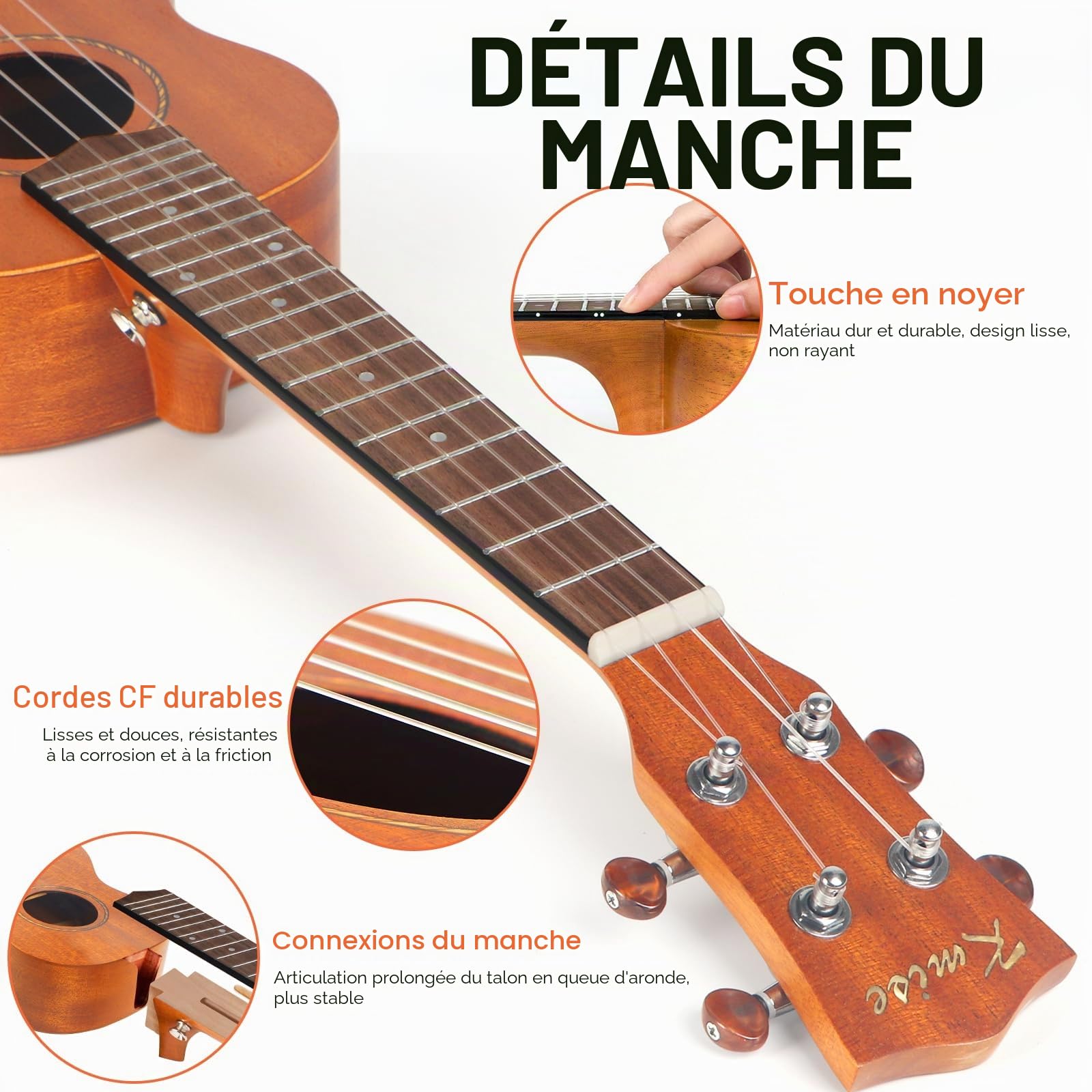 Ukulélé Kit de démarrage en acajou pour débutants avec sac de transport, sangle, cordes et livret d'instructions (français non garanti) 23 inch Concert MI2176.