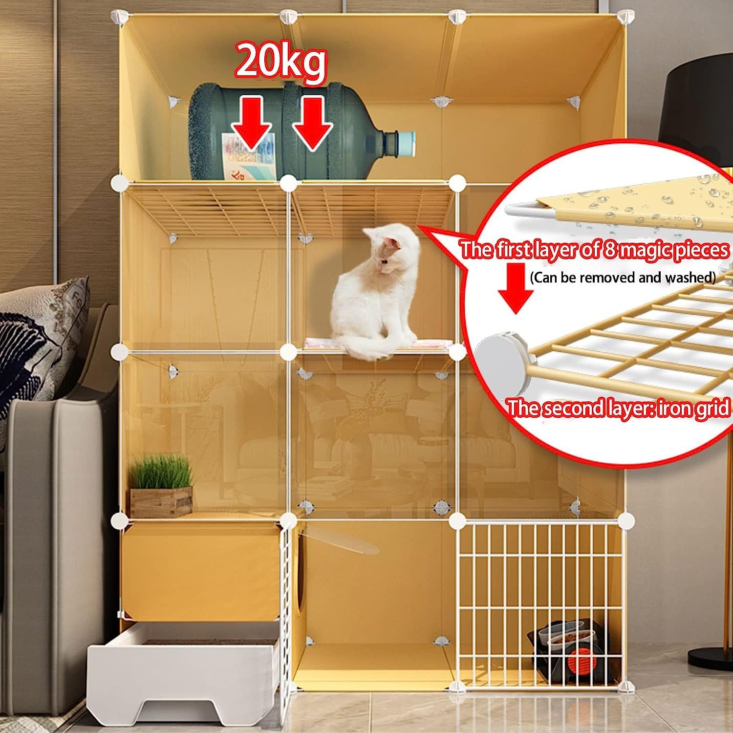 Box per Piccoli Animali Gabbia per Gatti di Grandi Dimensioni Recinto per Interni in Filo Metallico, Recinzione da Giardino Portatile Gabbie per Gatti per Interni Grandi con lettiera e Porta