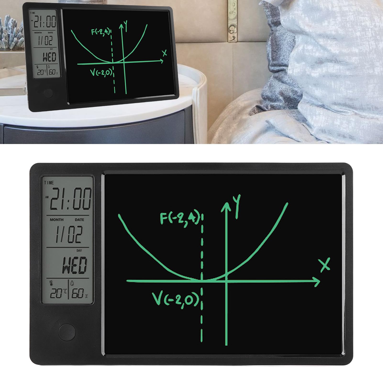 Elektroniczny kalendarz z notatnikiem, wymazywalna tablica do pisania LCD Elektroniczny cyfrowy planer Kalendarz Tablet Wyświetlacz temperatury i wilgotności (BLACK)