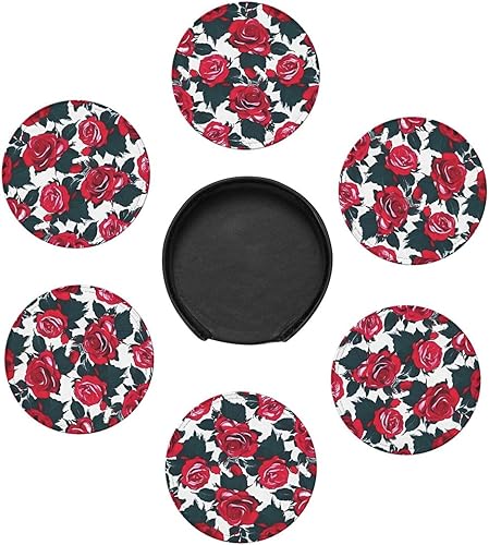 Miniatura 7 de Rose Flower Floral Picture Leather Coasters for Drinks Set of 6 for Tabletop Protection, Elegant Home Decor & Housewarming Gift