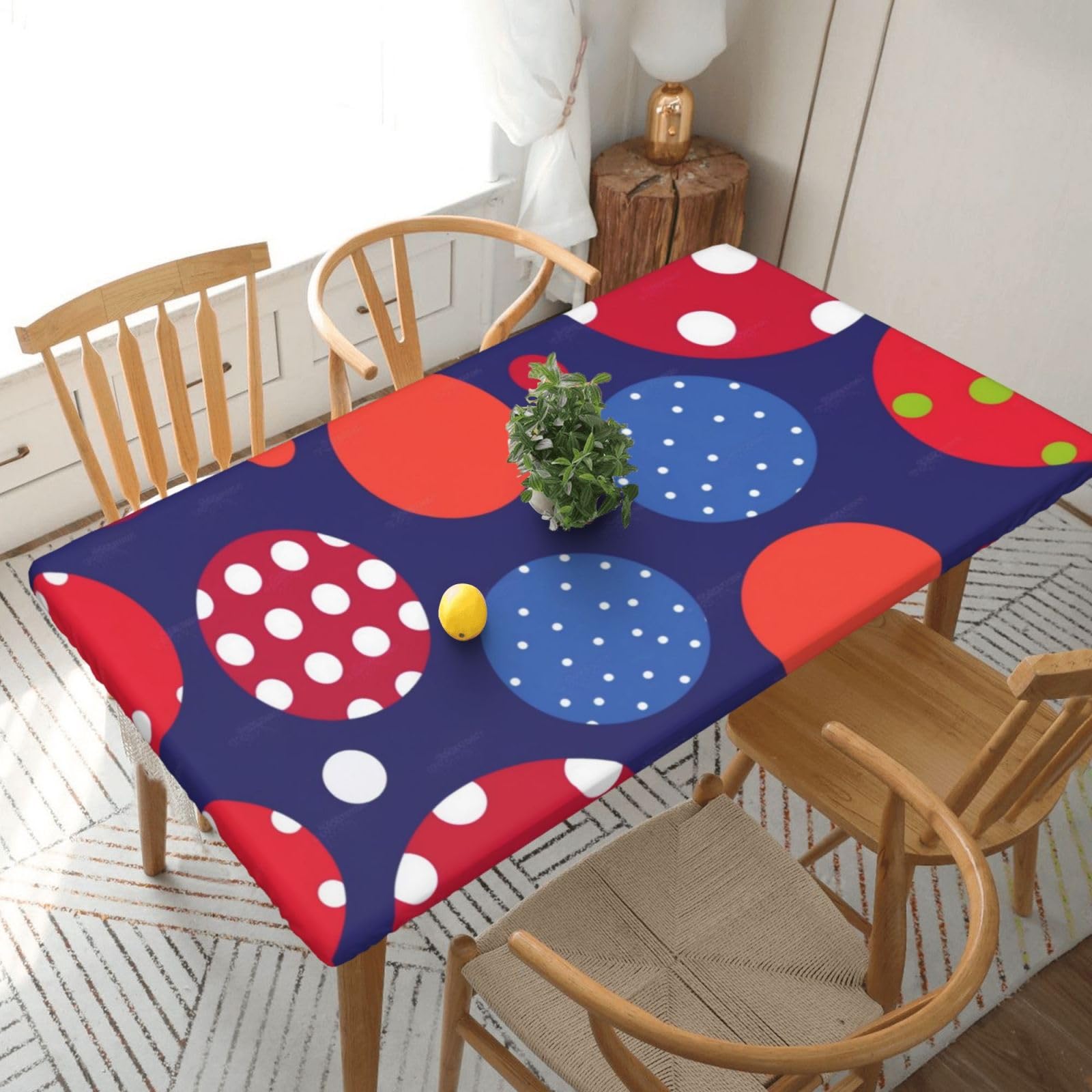 WPKJU red White Polka dot Printed Tablecloths 5ft Rectangular Table Covers Washable Polyester Decorative Table Cloth for Dining Table Picnic Wedding