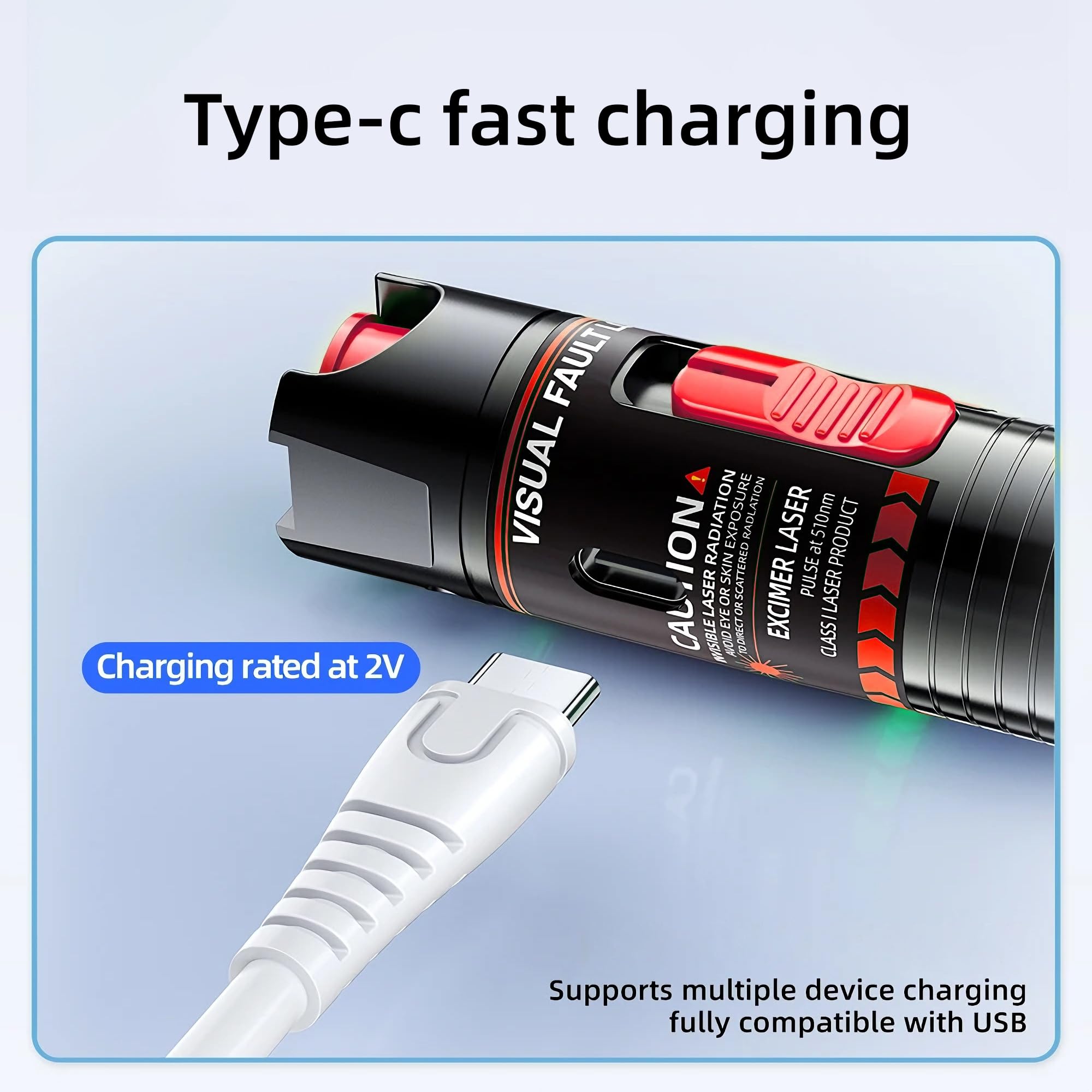Localisateur visuel de défauts fibre optique rechargeable 30 mW, stylo lumineux rouge, connecteur Type-C, testeur de fibre optique compatible avec les connecteurs SC/FC/ST/LC, outil VFL