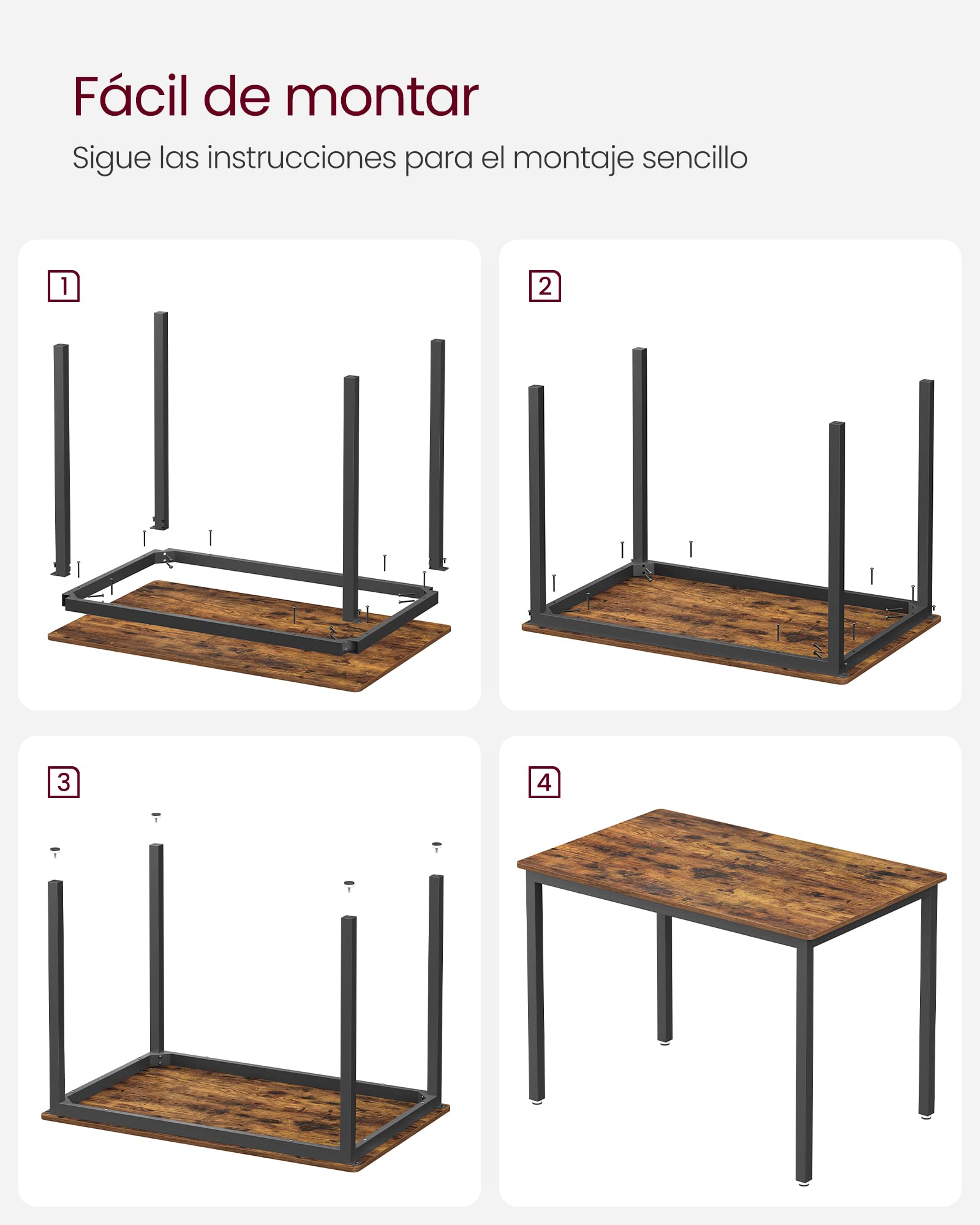 VASAGLE Mesa de Comedor, Mesa de Cocina, 70 x 110 x 77 cm, Mesa de Comedor para 4 Personas, Escritorio de Salón, para Comedor, Cocina, Industrial, Marrón Rústico y Negro Mate KDT081B01