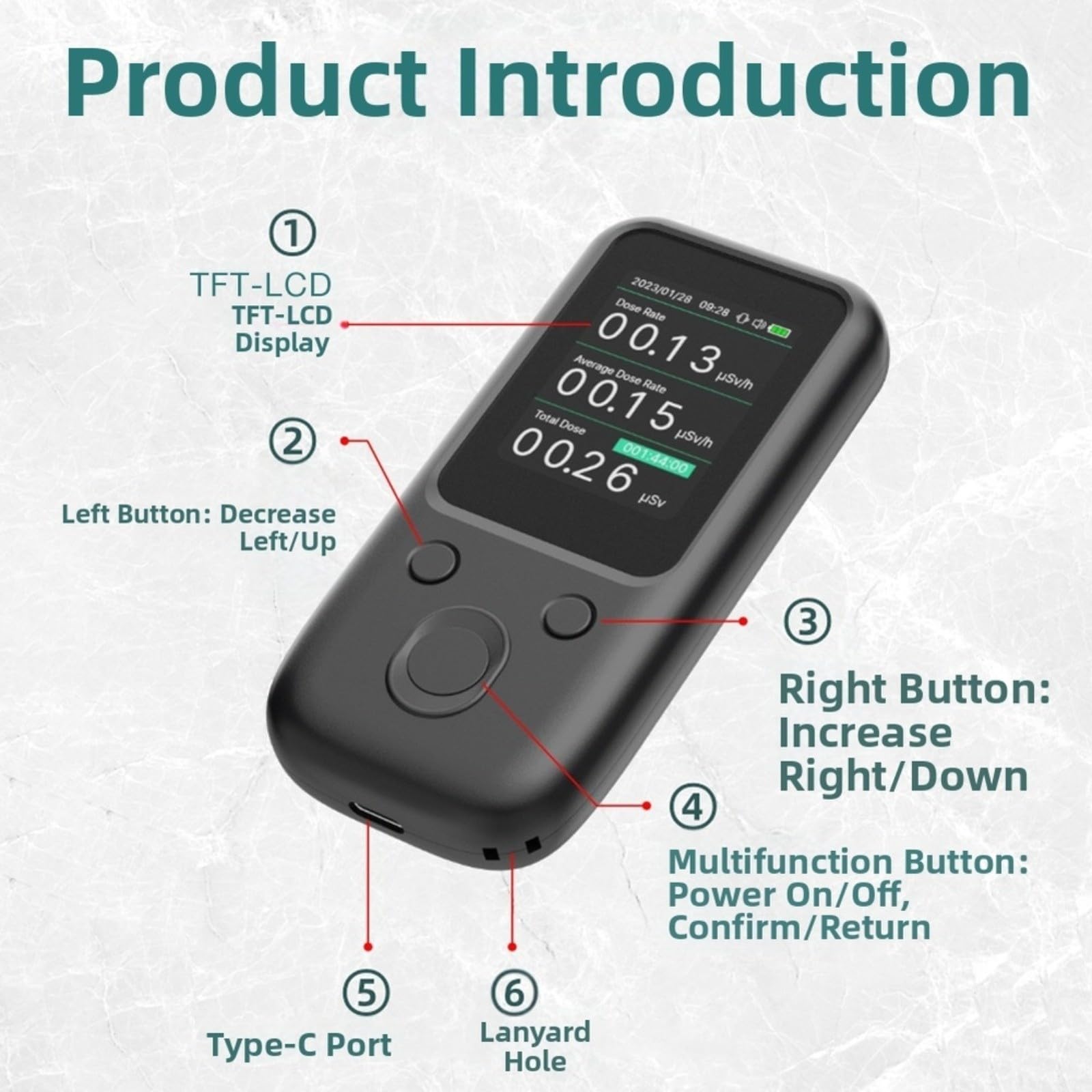 Geigerzähler Radioaktivität, Für Geiger Counter,ER105D Strahlungsdetektor Für Gamma-, Beta- Und Röntgenstrahlen, Tragbar, USB-C Aufladbar