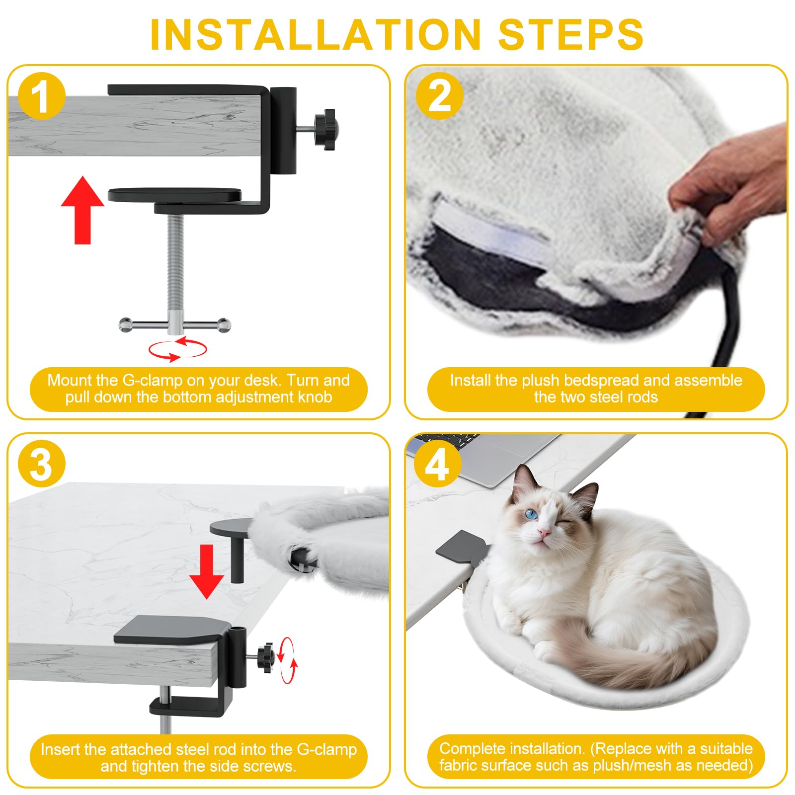 Yuning Cama para Gatos para Escritorio, Casa para Gatos de Interior Giratoria 360° con 2 Lavables Colchones Cálidos y Fríos, Cama de Escritorio Hamaca para Mascotas para Oficina en Casa, hasta 20kg
