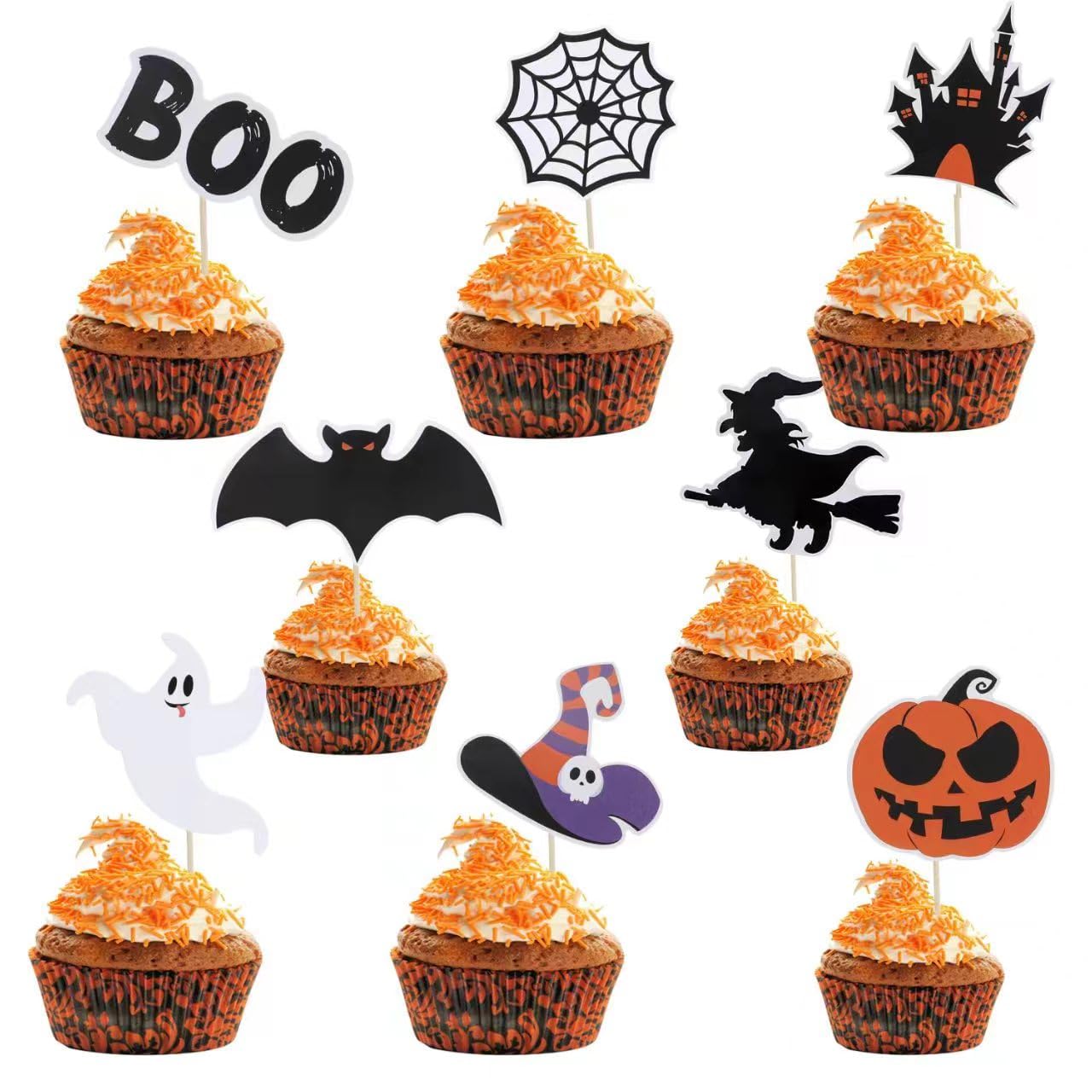 48 Stück Halloween Cupcake Deko – Wrapper & Topper, Für Mottopartys