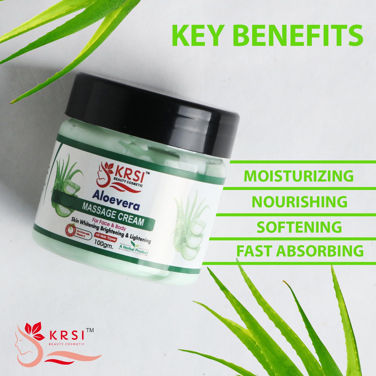 KRSI Aloe Vera Massage Cream for Face & Body, Skin Whitening & Brightening, 100gm 3