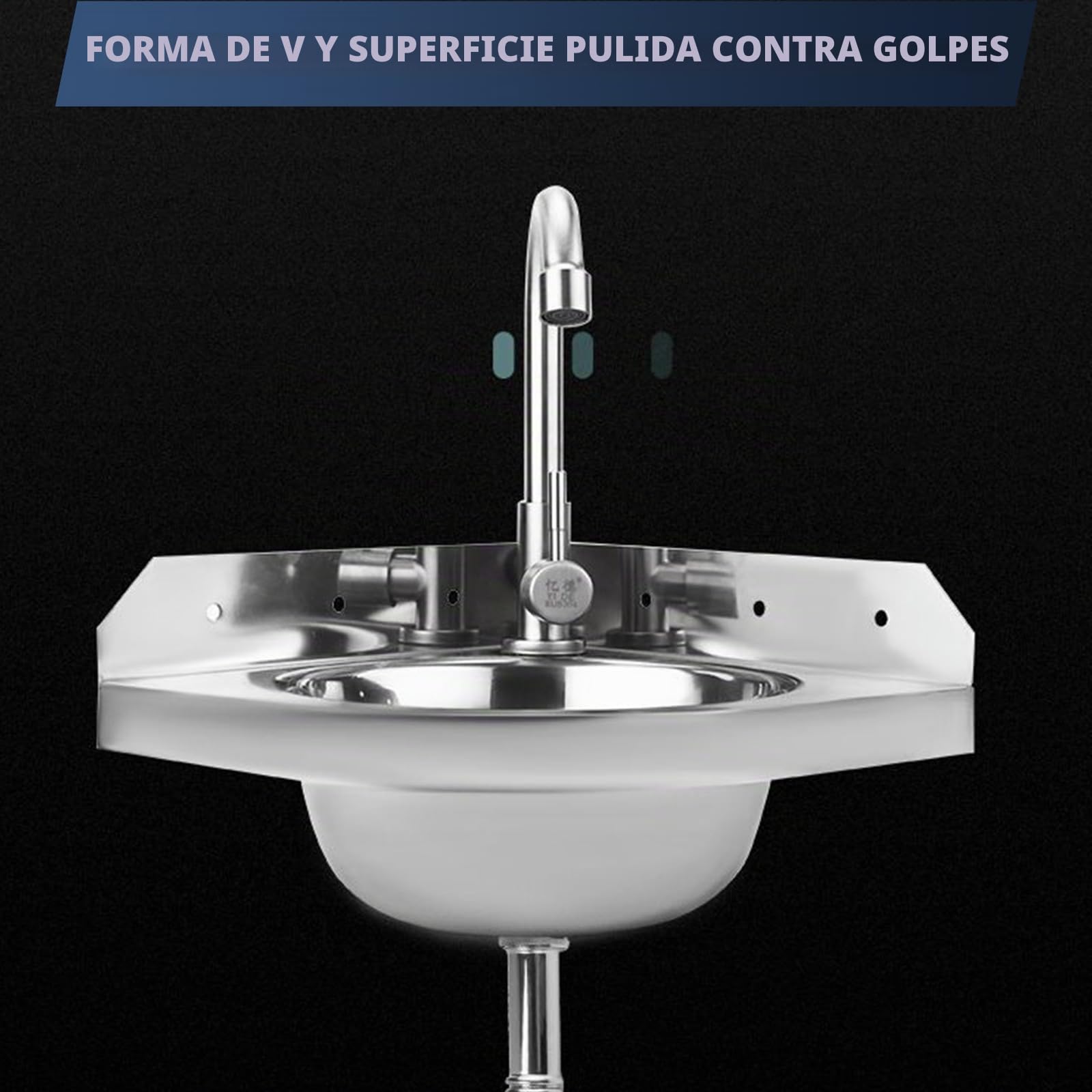 Fregadero Cocina 1 Seno, Lavabo Esquina de Acero Inoxidable, Lavabo de Pared Triangular, Fregadero de Acero Inoxidable con Grifo de Agua Fría y Caliente, Ahorro de Espacio para Baño, Autocaravana, WC