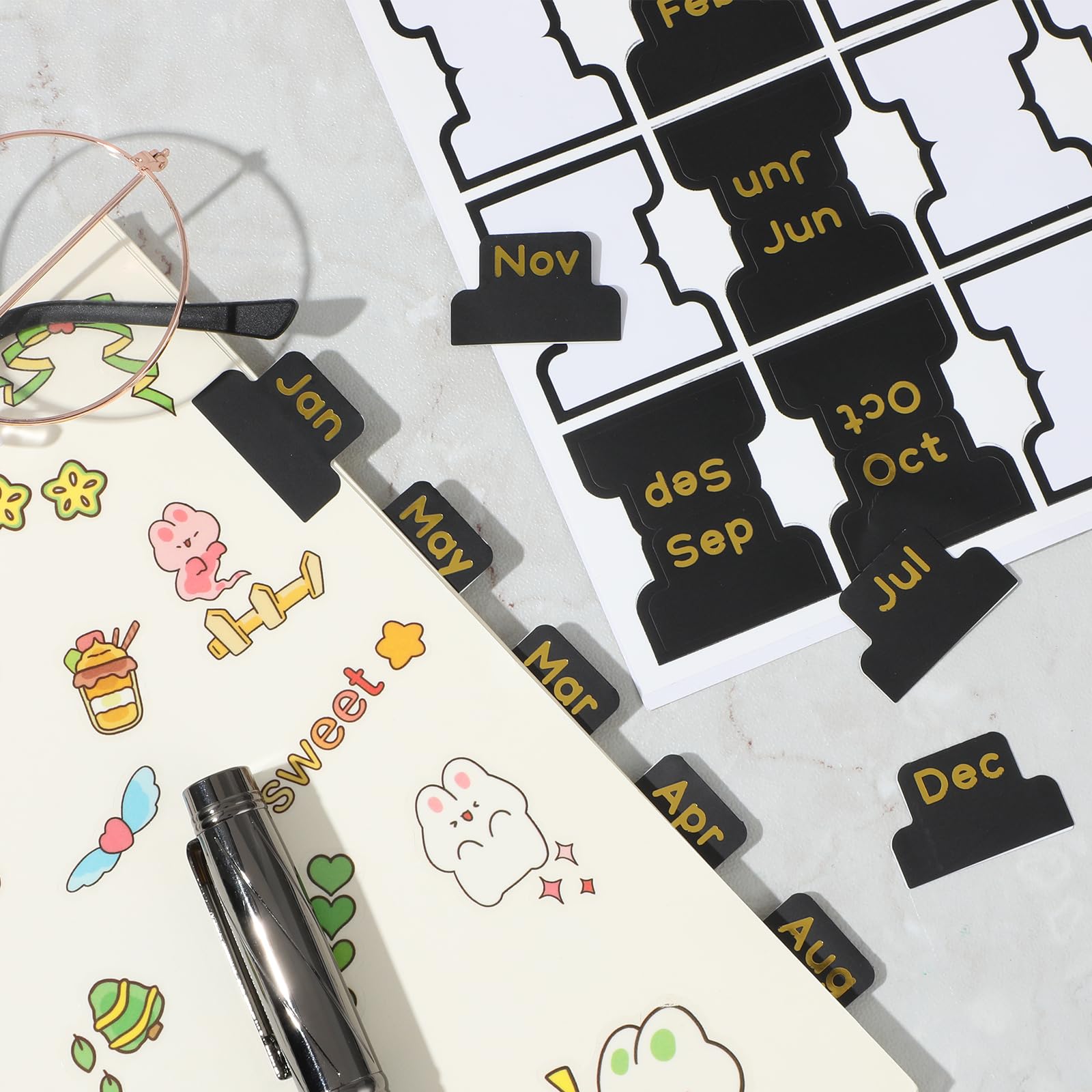 Adesivi Mensili 2025 Per Agenda | Schede Segnapagina Rimovibili | 11.6x13.6cm | Per Planner E Notebook