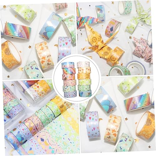 Miniatura 9 de EXCEART 24 rollos de manual y cinta de papel para manualidades, cinta washi decorativa, cinta washi cinta adhesiva de bricolaje, cinta washi floral,