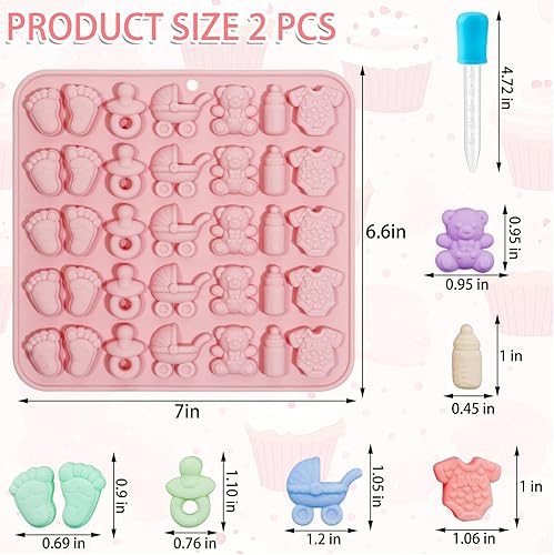 Miniatura 2 de Paquete de 2 moldes de silicona para bebés, moldes de silicona para chocolate con moldes de pies de bebé, botella, moldes de oso para decoración de