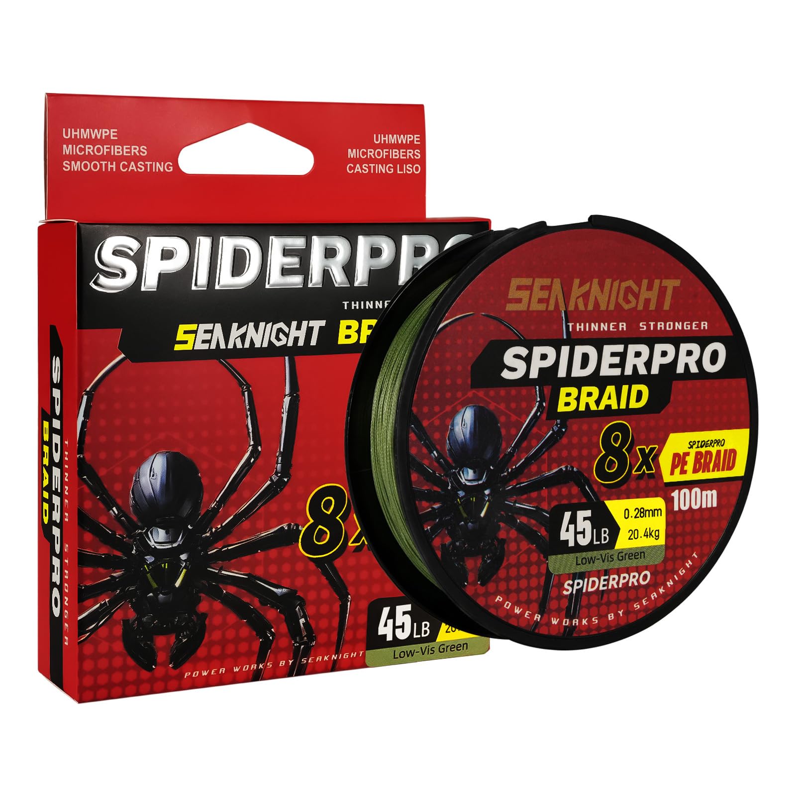 Seaknight Spiderpro 8 Strands Braided Lines 100M Smooth PE Braid Multifilament Wire Carp Fishing Lines Double Coating UV-proof Saltwater-proof Fishing Line for Sea Fishing 15-100LB