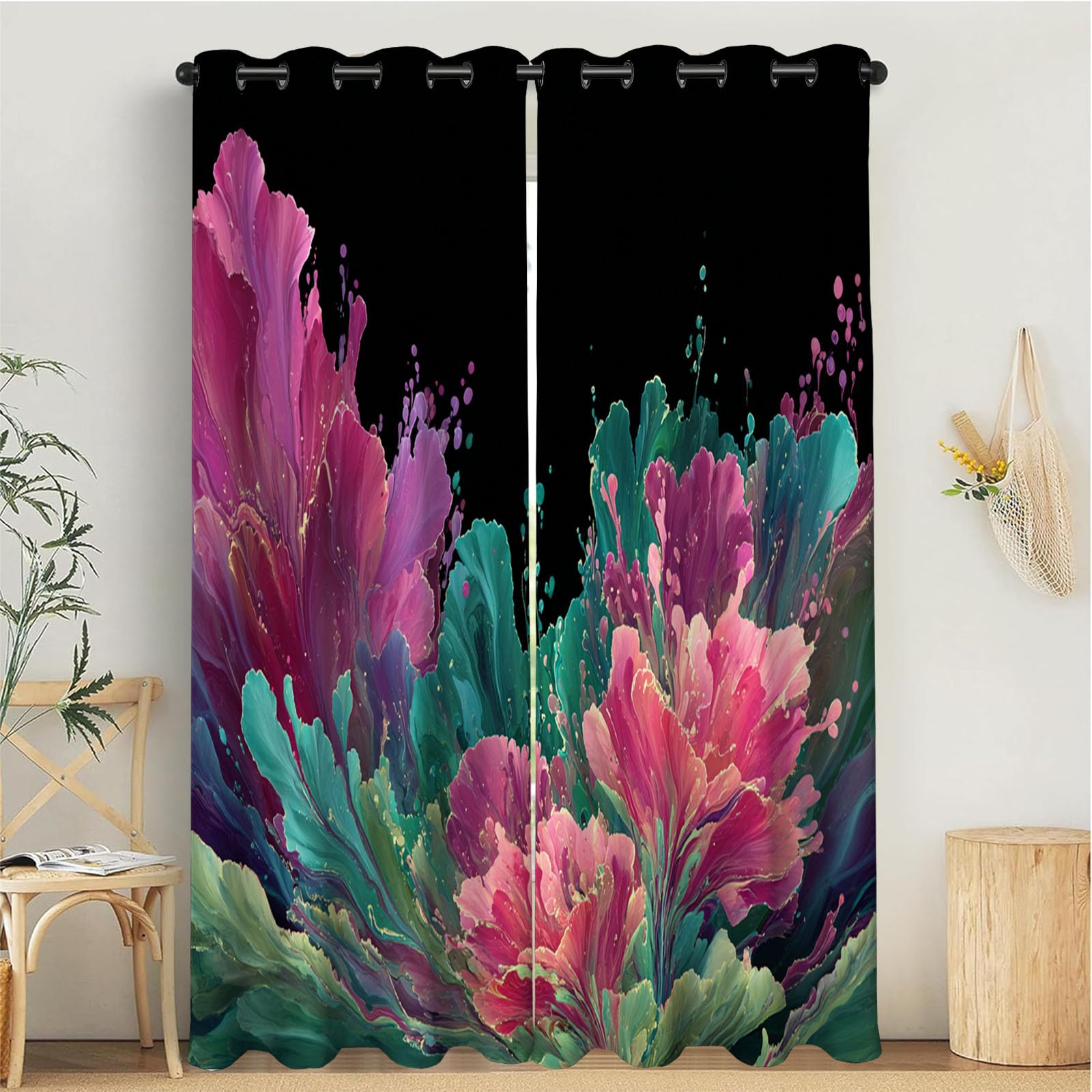 Rideaux isolants thermiques lot de 2 vert abstrait 140x200cm pour salon
