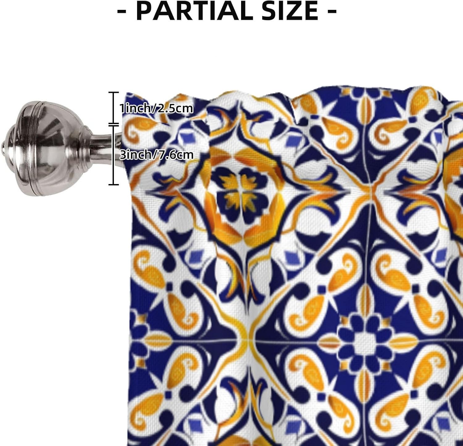 Valance for Windows Blue Gold Floral Tiles Kitchen Curtains Valances Rod Pocket Print Window Treatment Short Topper Curtains for Living Room Bedroom Bathroom 1 Panel 54x18inch