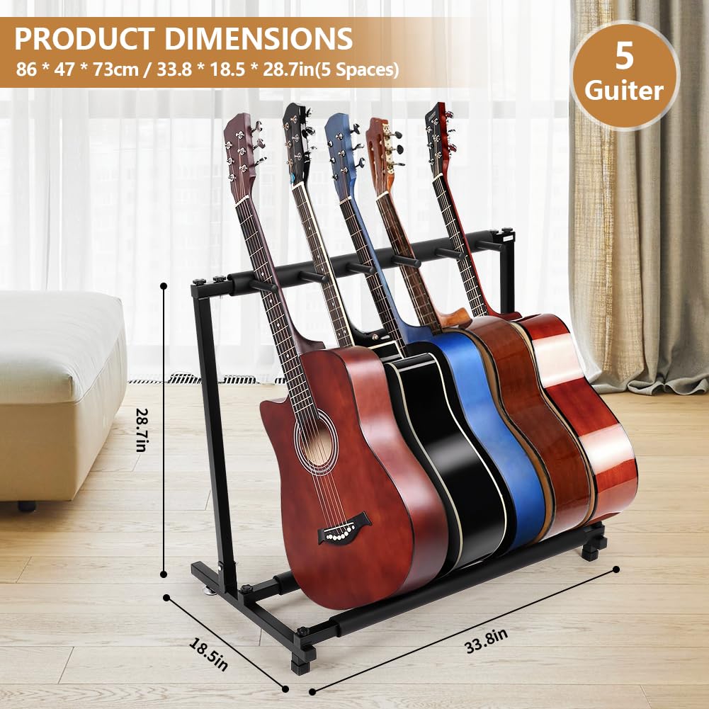 Stand Guitare Support Stands avec 5 emplacements Support de guitare Support de présentoir de guitare Support de pied pour Guitares pour Acoustique, Basse, Guitare électrique