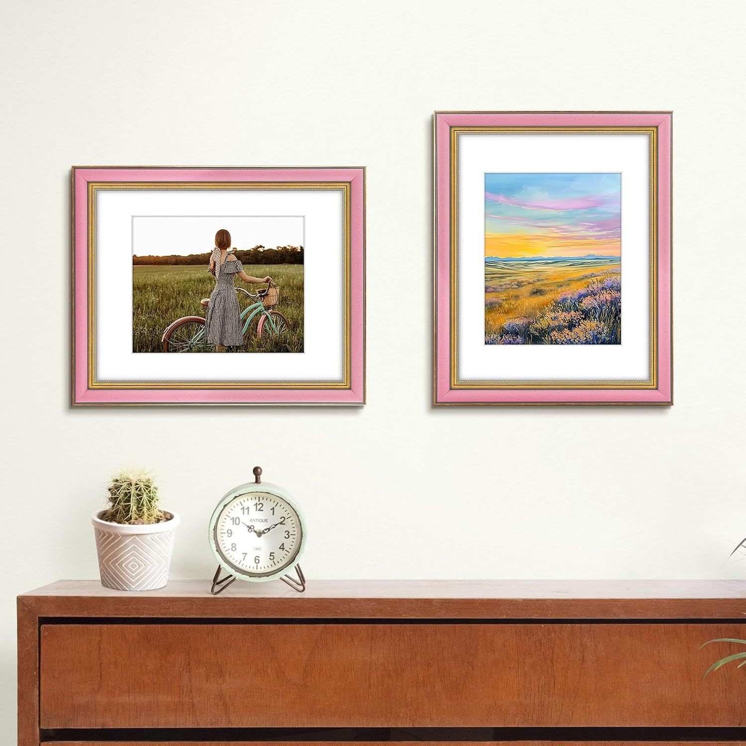 Space Art Deco,11x14 Picture Frame for 8x10 Photo with Mat or 11x14 Artwork Without Mat, Real Glass & Wall Mounting (Pink Gold)
