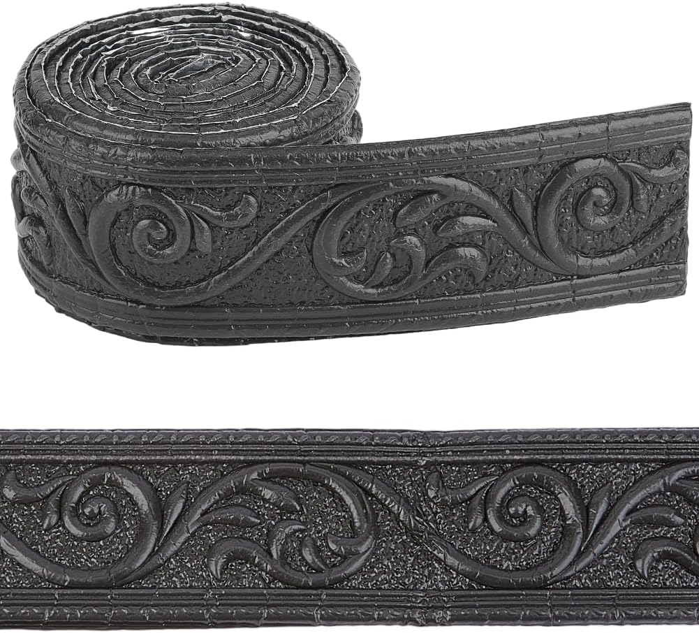 CRASPIRE 7.55Ftx2.32In Black Molding Trim Self Adhesive Vintage 3D Printing Crown Peel and Stick Plastic Flexible Wallpaper Border Wall Edging Foam for Baseboard Mirror Border Wall Lines DIY Decor