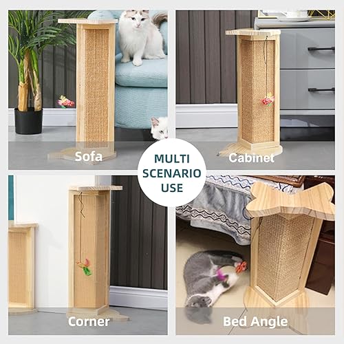 Miniatura 5 de Rascador de esquina para gatos, poste rascador de esquina de sofá, rascador de esquina de sisal de 18 pulgadas para gatos de interior con juguete de