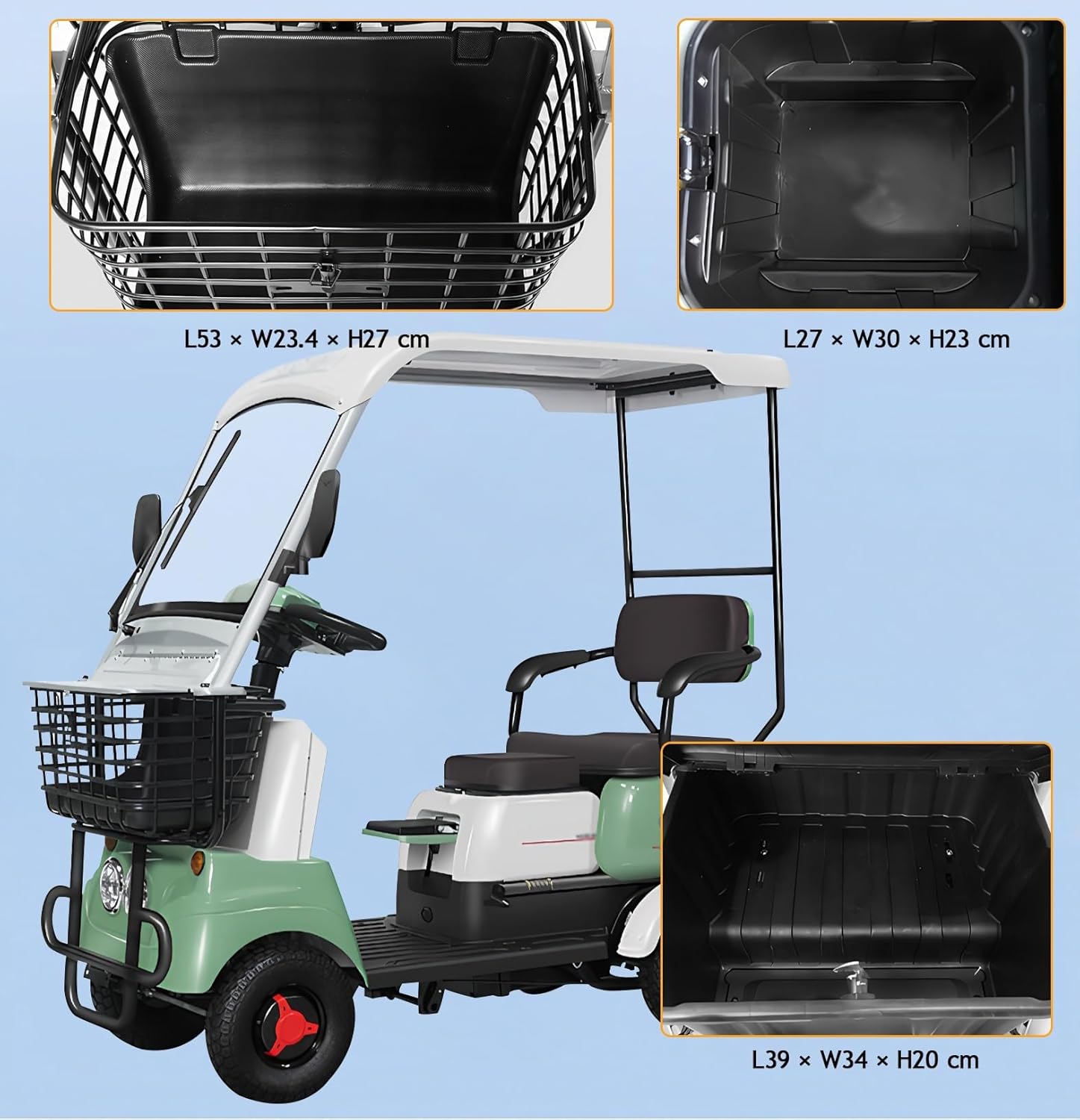 2-Seater Golf Cart with Bluetooth Radio, Adjustable Seats, Reinforced Front Basket & Rear Safety Handrail for Golf Courses, Camping, and Neighborhood Use(Lithium battery-650W+60V30AH)