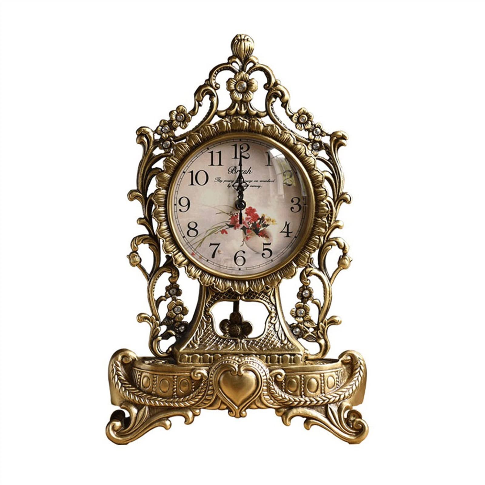 QINGGANG-0224 Mantel Clock Luxury Copper Silent Seat Clock European Vintage Fireplace Decorative