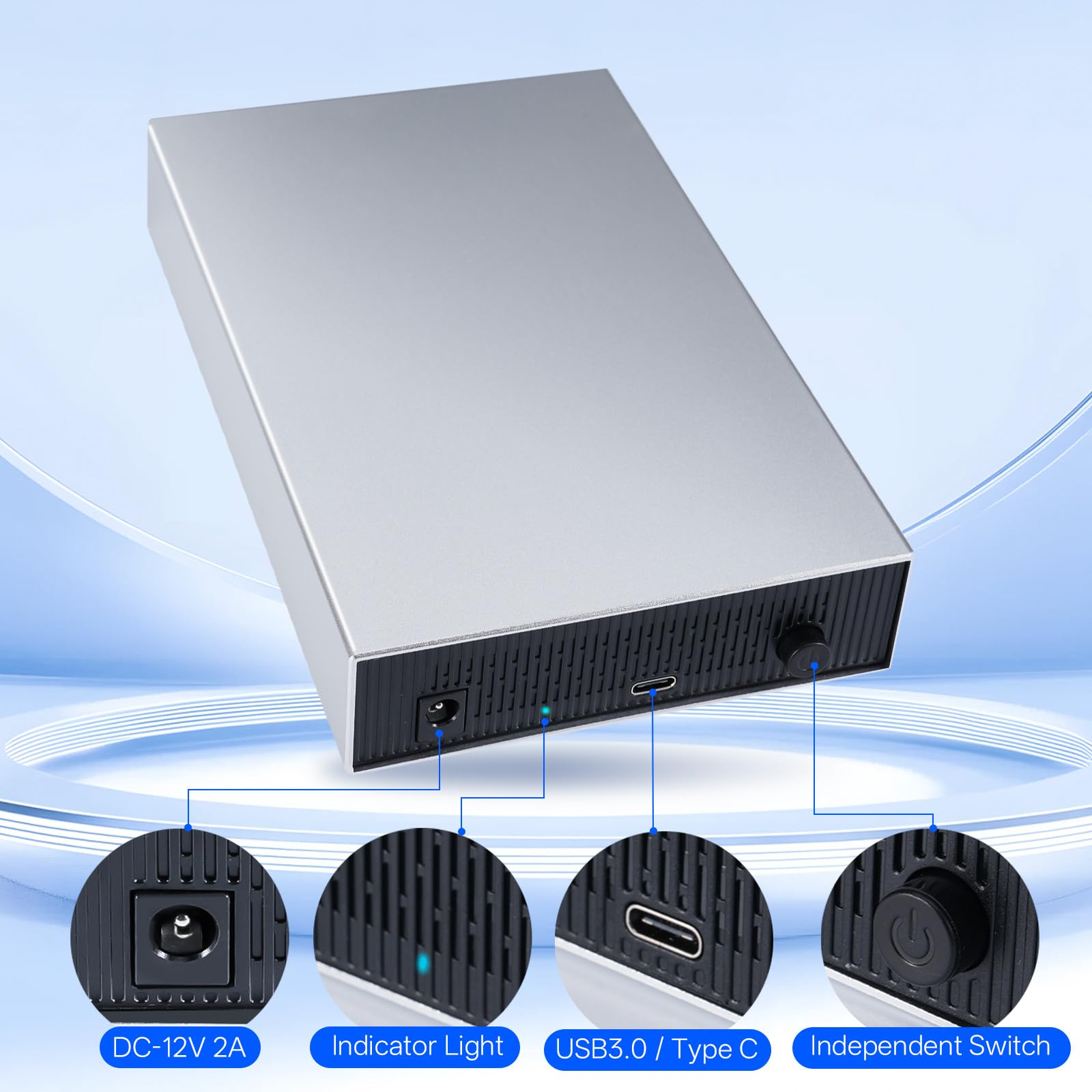 Case SSD HDD Hard Disk Esterno USB 3.1 da SATA 3.5"/2.5" - Docking Station fino a 24TB, 5 Gbps - Compatibile con Windows/Mac/Vista - Include Alimentatore 12V/2A, Cavo USB 3.0 e Adattatore Type-C
