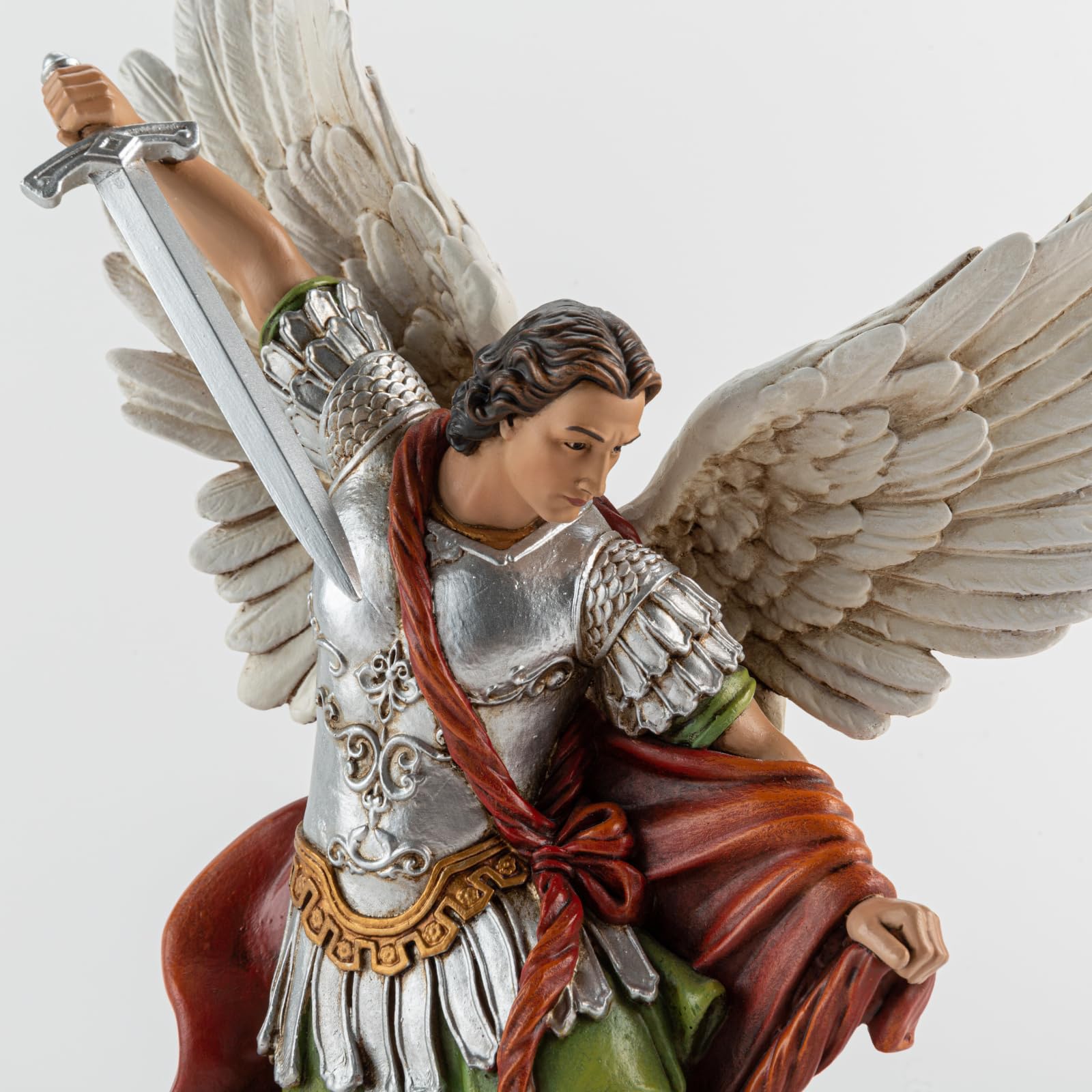 St Michael The Archangel Painted in Full Color,12" H San Miguel The Great Protector Archangel Statue with Wings,St. Archangel Michael Defecting with Satan on Base with Name Plate