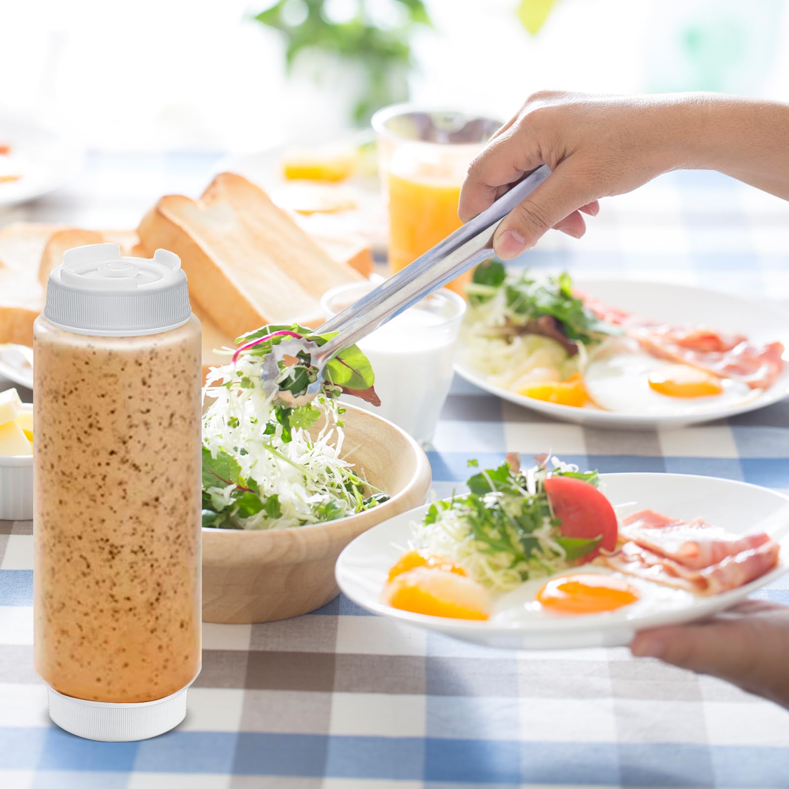 12 botellas exprimibles de condimentos de 32 onzas con etiquetas, botellas recargables transparentes invertidas, dispensador de salsa de plástico para restaurante, cocina, ketchup, aderezo y 7