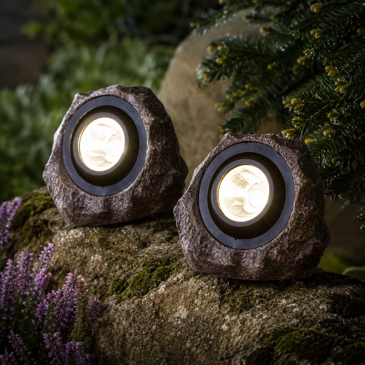 Garden Mile Grey Super Bright Solar Powered Rock Effect Spotlights Outdoor Lights Pathway Lighting Driveway Lights 25 Lumens Waterproof With Dusk To Dawn Sensor 19Cm X 15Cm (Jumbo 15L Rock Light, 2)