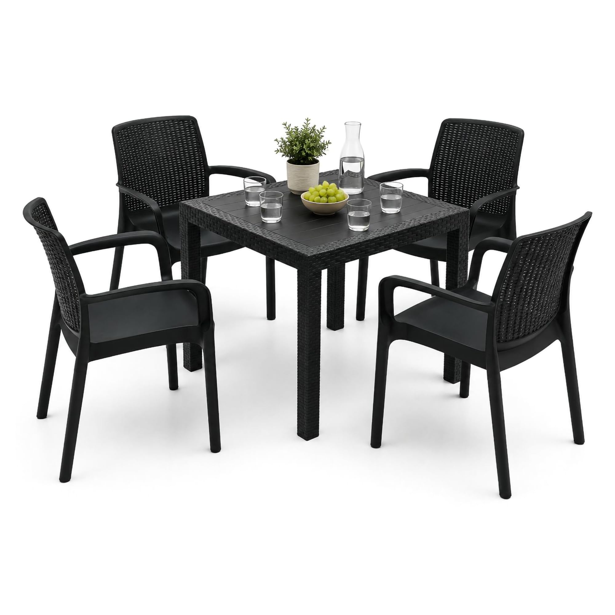 Dmora Set Salotto da Esterno Viterbones Nero Antracite 4 Posti Un Tavolino, Salottino Outdoor Impermeabile Idrorepellente Made in Italy