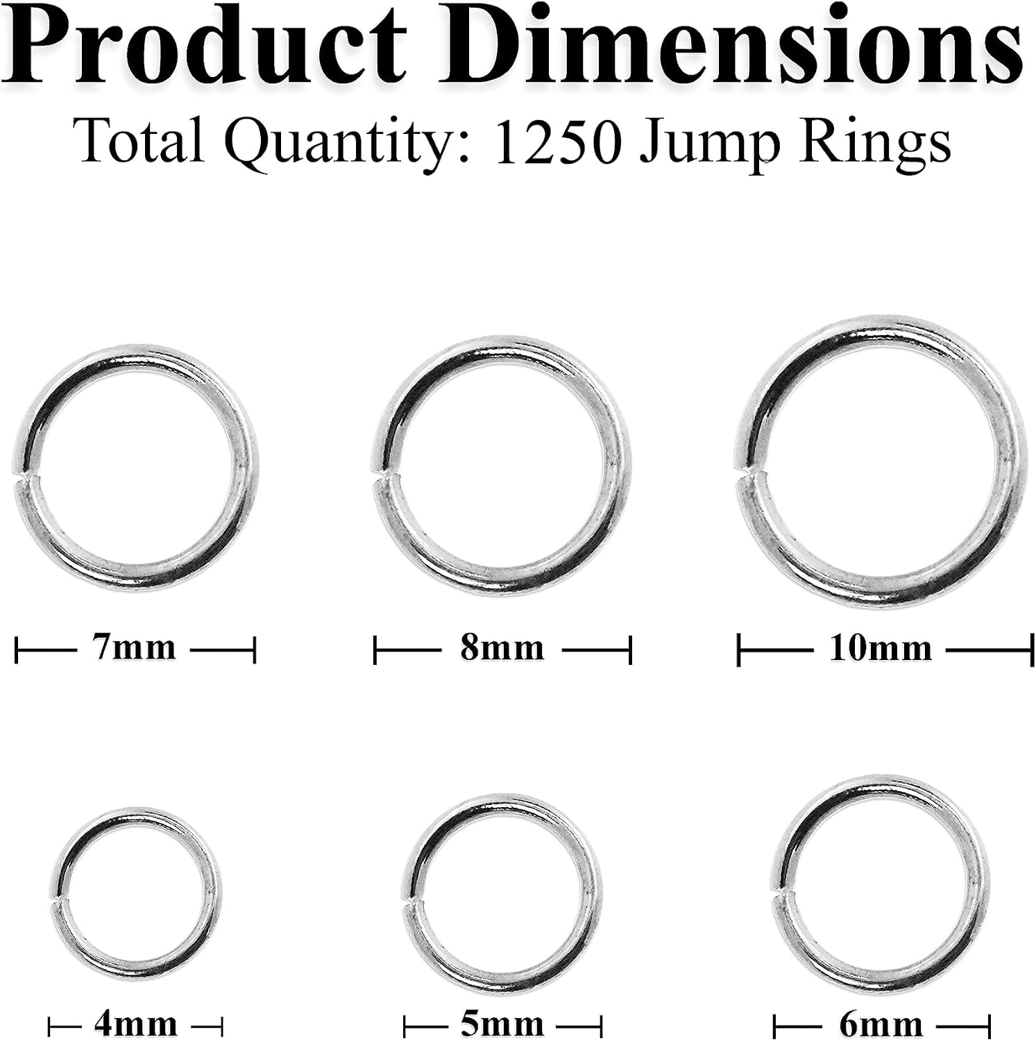 Mandala Crafts Assorted Stainless Steel Jump Rings Jewelry Findings Metal O Rings for Jewelry Making Supplies - 1250 4mm to 10mm Small Open Jump Rings Kit for Necklace Earring