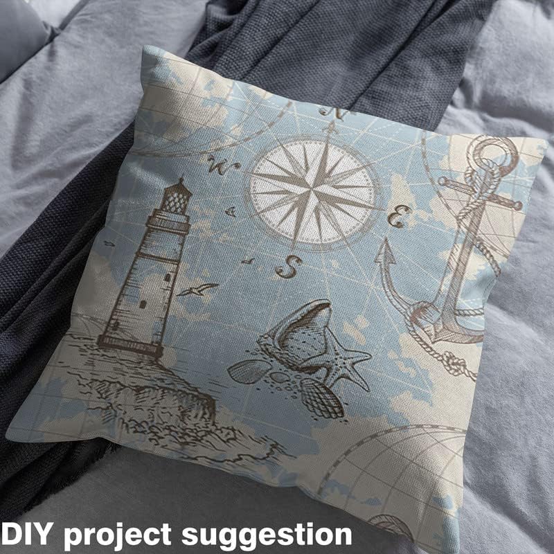Miniatura 4 de Feelyou The Yard, tela de brújula con ancla náutica del océano, tela de tapicería para sillas, sofá, conchas marinas, vintage, tela impermeable para