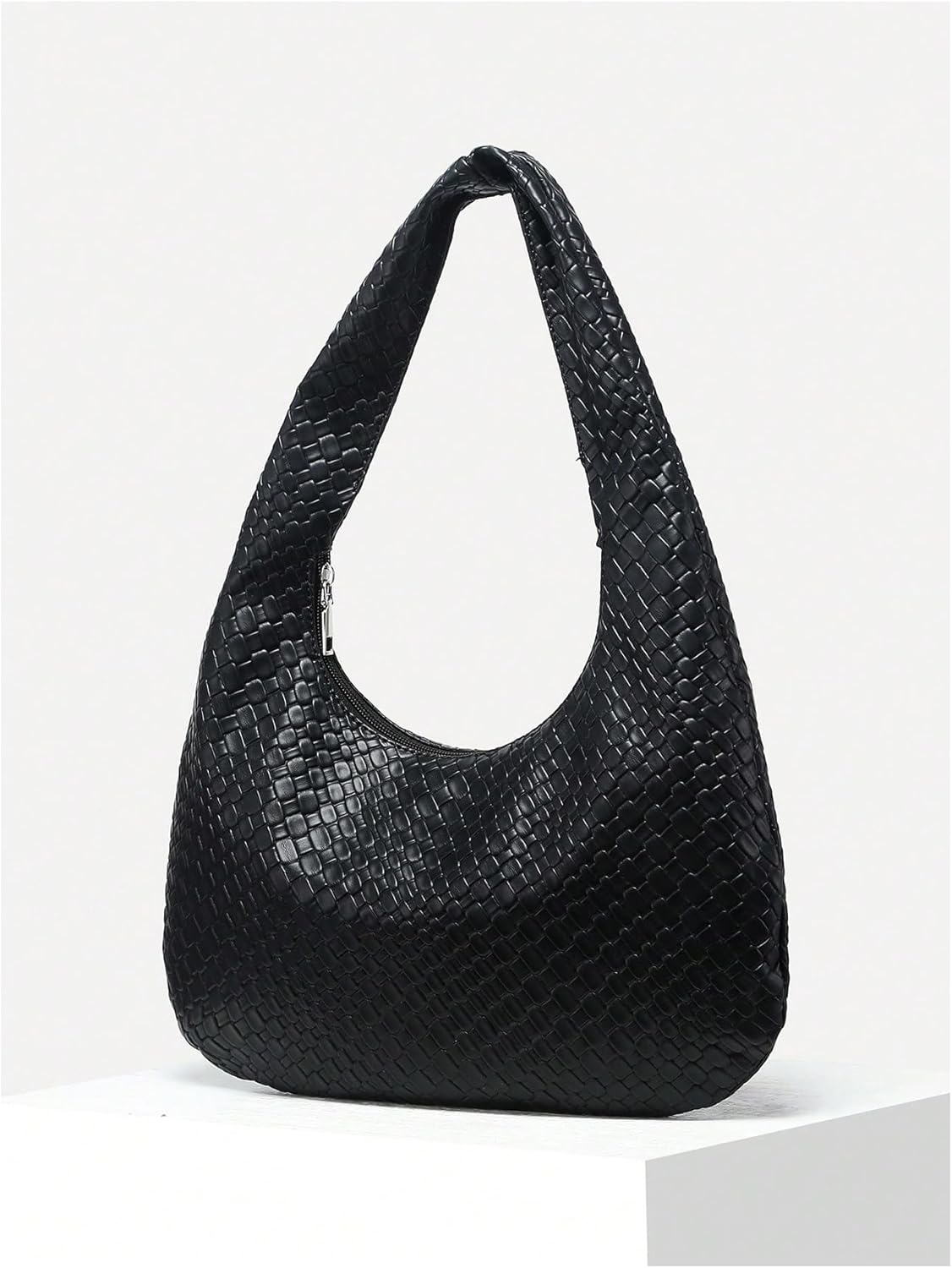 OYOANGLE Women's Woven Leather Handbag Vintage Top Handle Shoulder Bags Textured Hobo Bag - Image 2