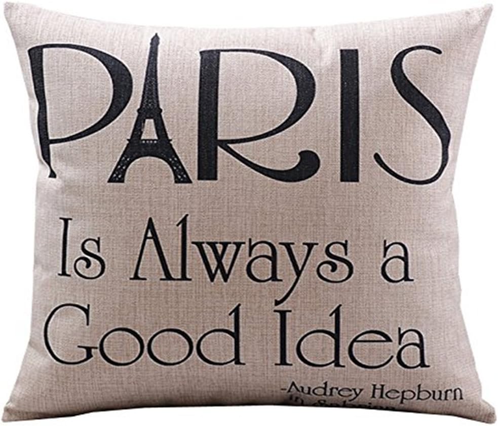 Milcraft Cotton Linen Decorative Pillowcase Throw Pillow Cushion Cover Paris, Beige, Square (COMINHKR095777)