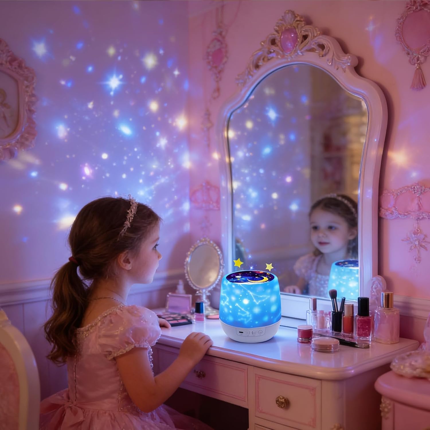 Proiettore di luce notturna per bambini, con cavo USB, rotazione di 360 gradi, ideale come regalo per bambini, 7 set di pellicole