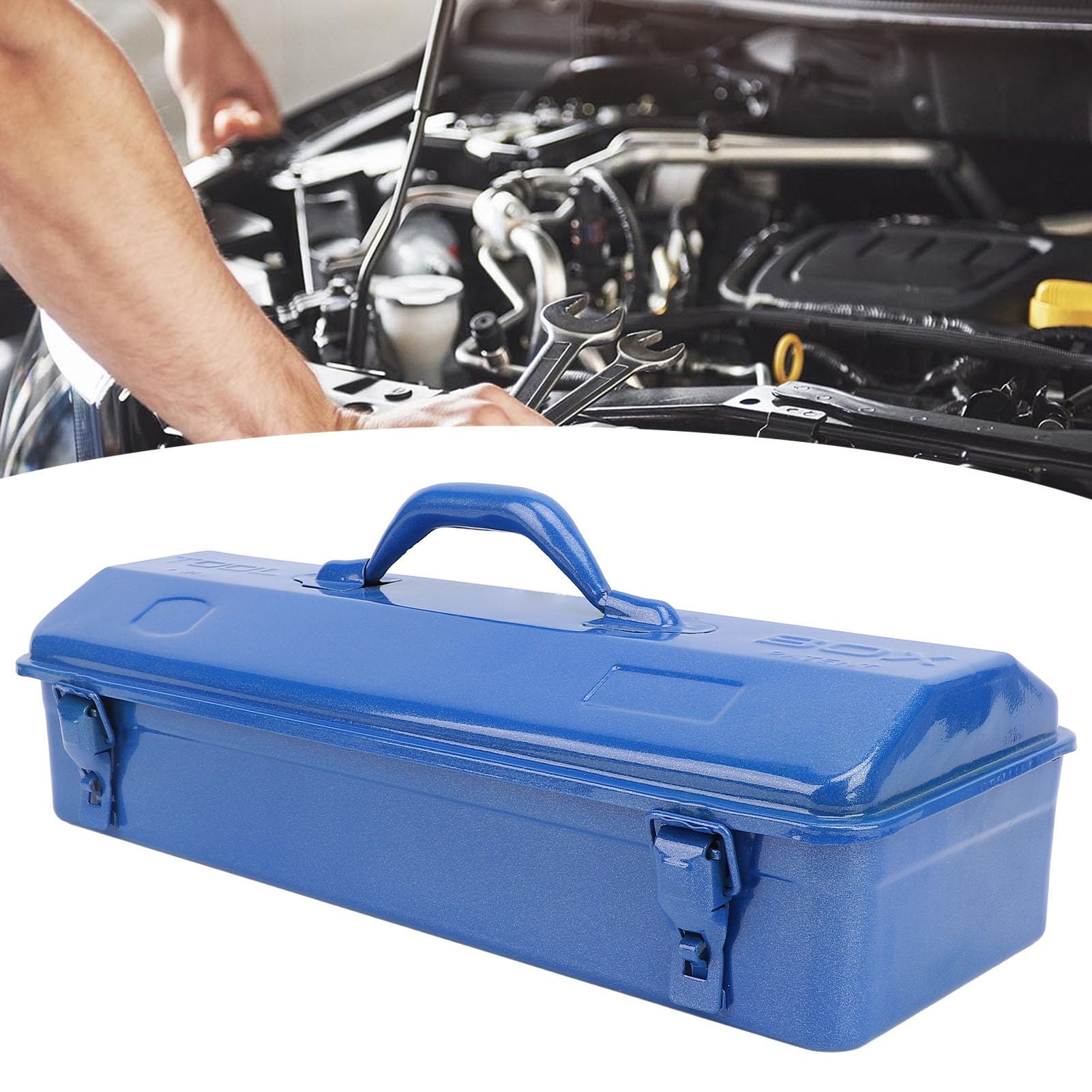 SIXRUN Caja de Herramientas de Metal Organizador de Almacenamiento de Herramientas Portátil Azul Construcción de Metal Diseño de Transporte Compacto para Taller Garaje Coche Lugar de Trabajo