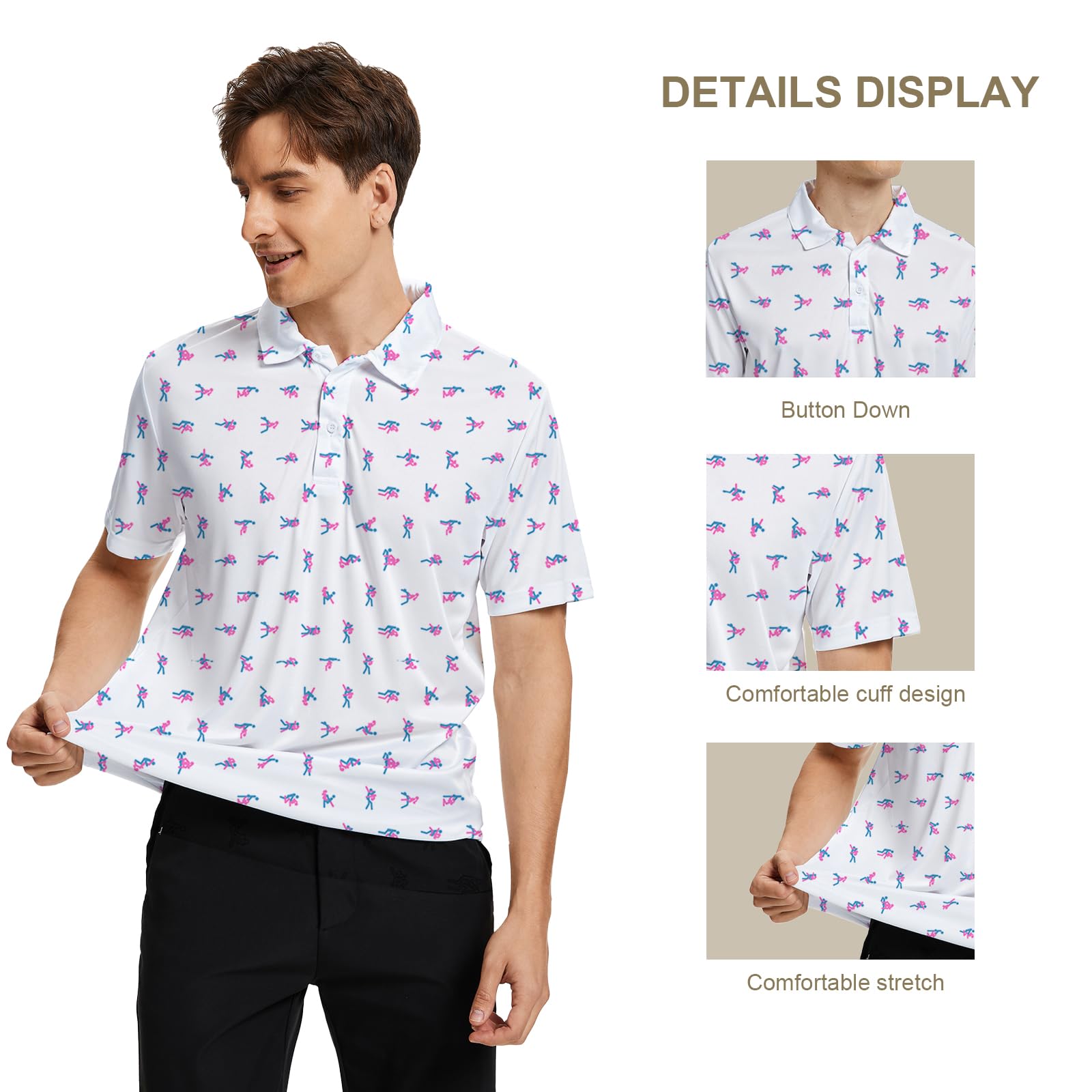 Camisas de golf con estampado divertido para hombre, ligeras, estilo hawaiano, estilo hawaiano, con tela elástica, para exteriores y deportes