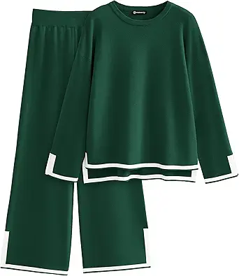 PRETTYGARDEN Women's 2 Piece Fall Knit Sweater Set Long Sleeve Tops Wide Leg Pants Sweatsuit Tracksuit Outfit Winter Clothing