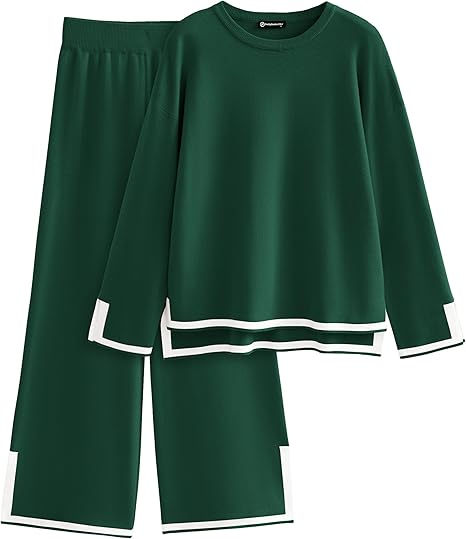 PRETTYGARDEN Women's 2 Piece Fall Knit Sweater Set Long Sleeve Tops Wide Leg Pants Sweatsuit Tracksuit Outfit Winter Clothing
